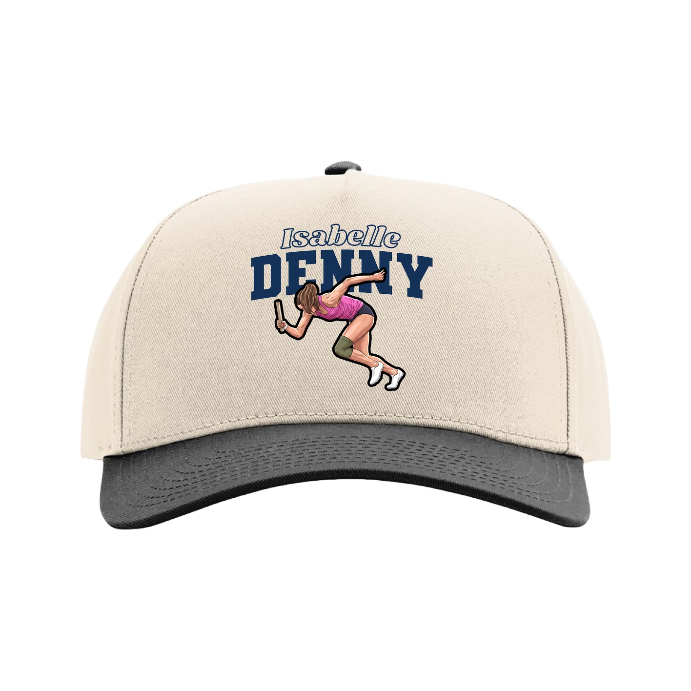 Full Fabric Five-Panel Champ Cap — Name Arch in Cream/Black