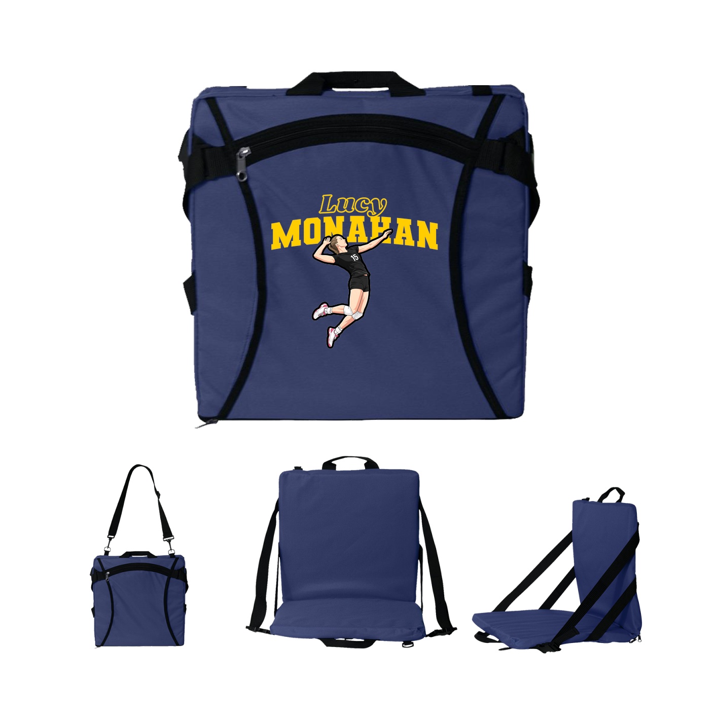 Folding Stadium Seat — Name Arch in Navy
