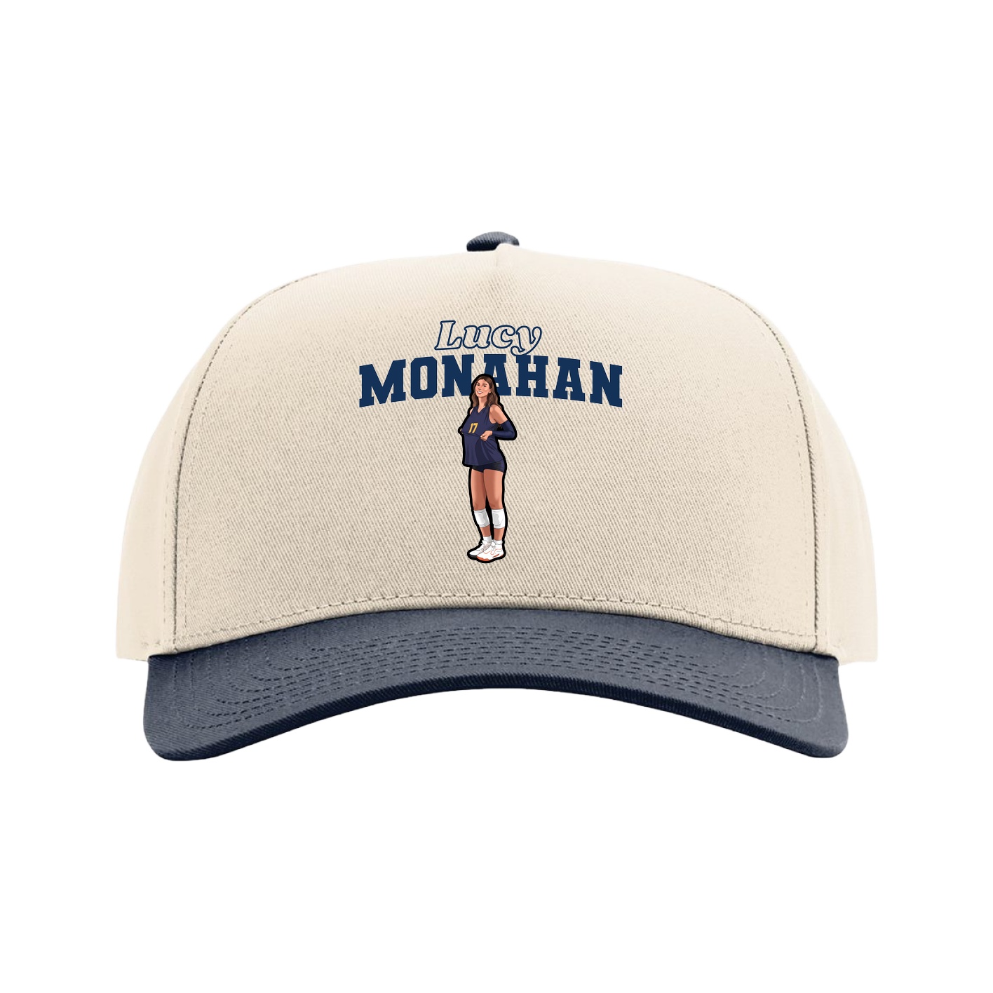 Full Fabric Five-Panel Champ Cap — Name Arch in Cream/Navy