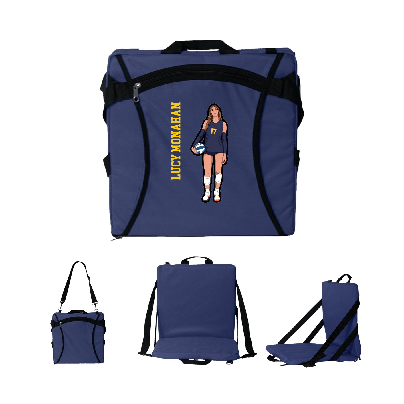 Folding Stadium Seat — Name Vertical in Navy