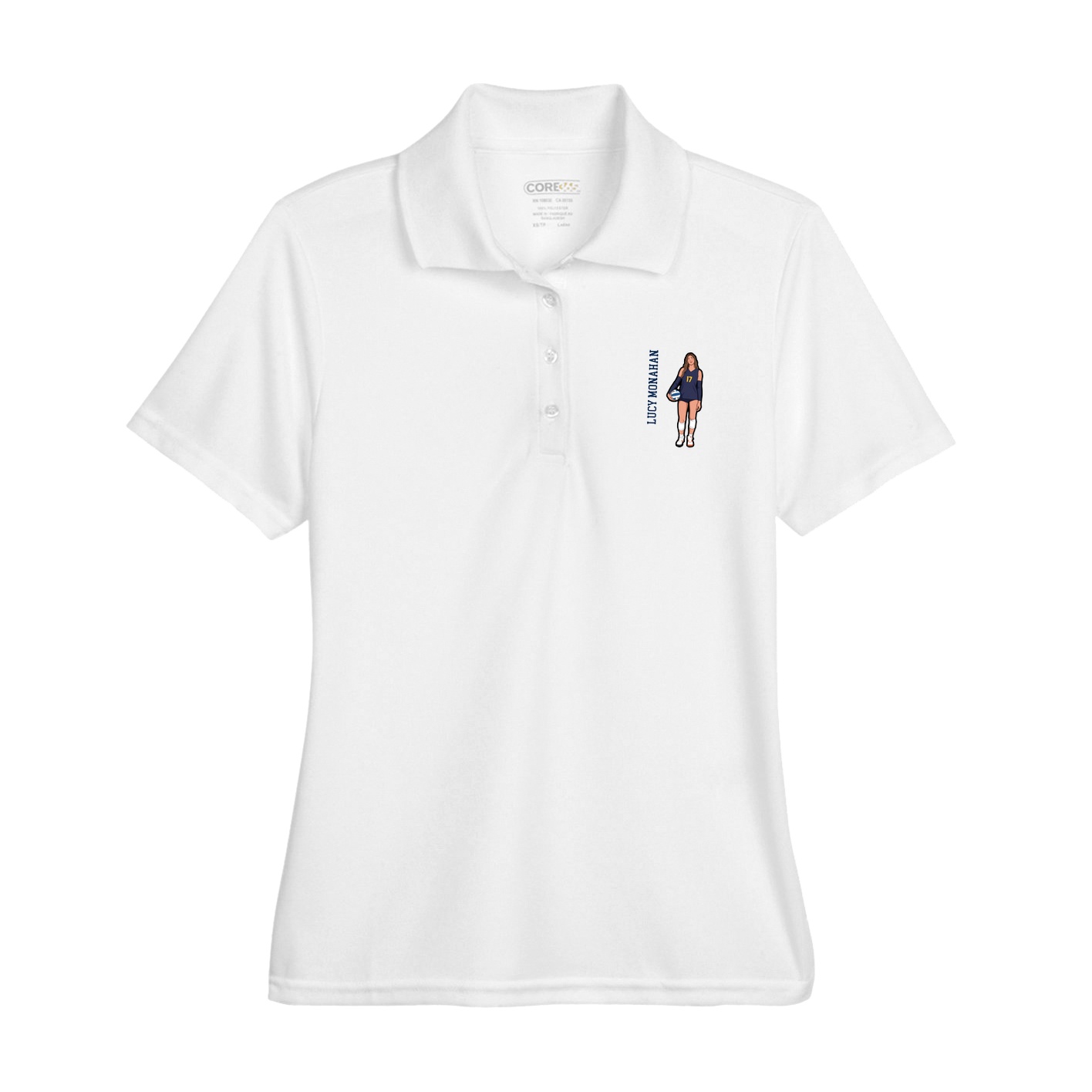 Womens Performance Polo — Name Vertical in White