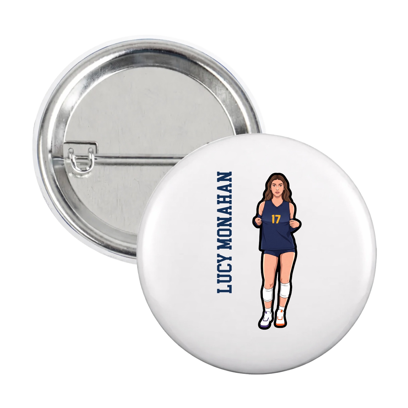 Game Day Button — Name Vertical in White