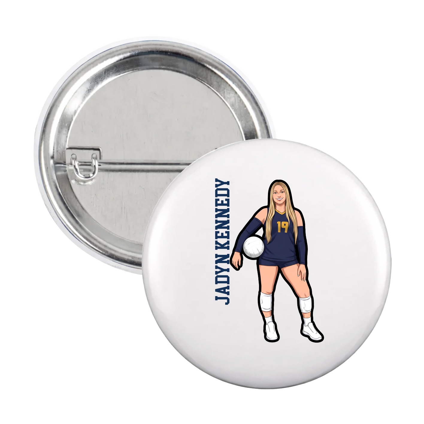 Game Day Button — Name Vertical in White