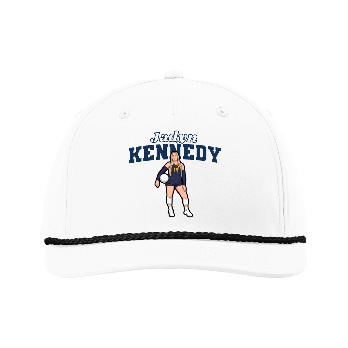 Five-Panel Classic Rope Cap — Name Arch in White