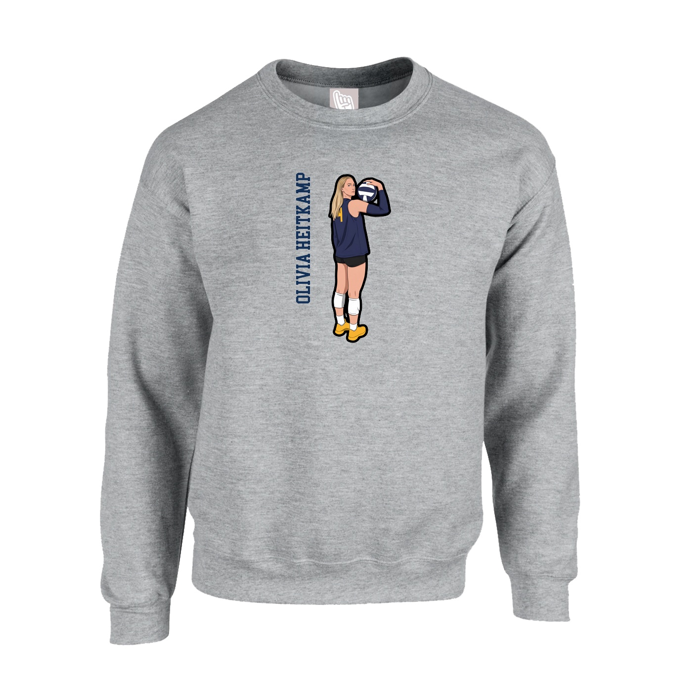 Fleece Crew — Name Vertical in Grey