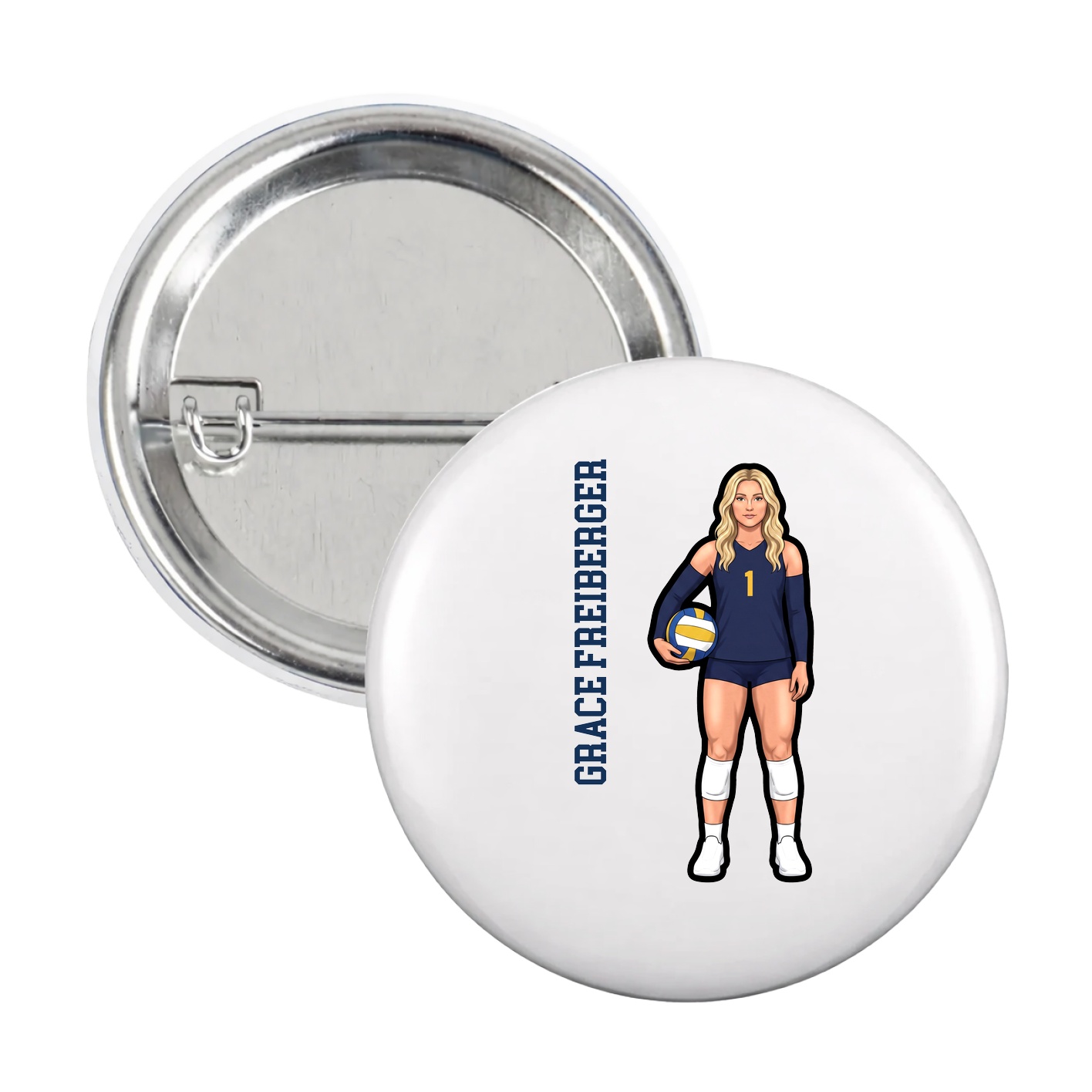 Game Day Button — Name Vertical in White