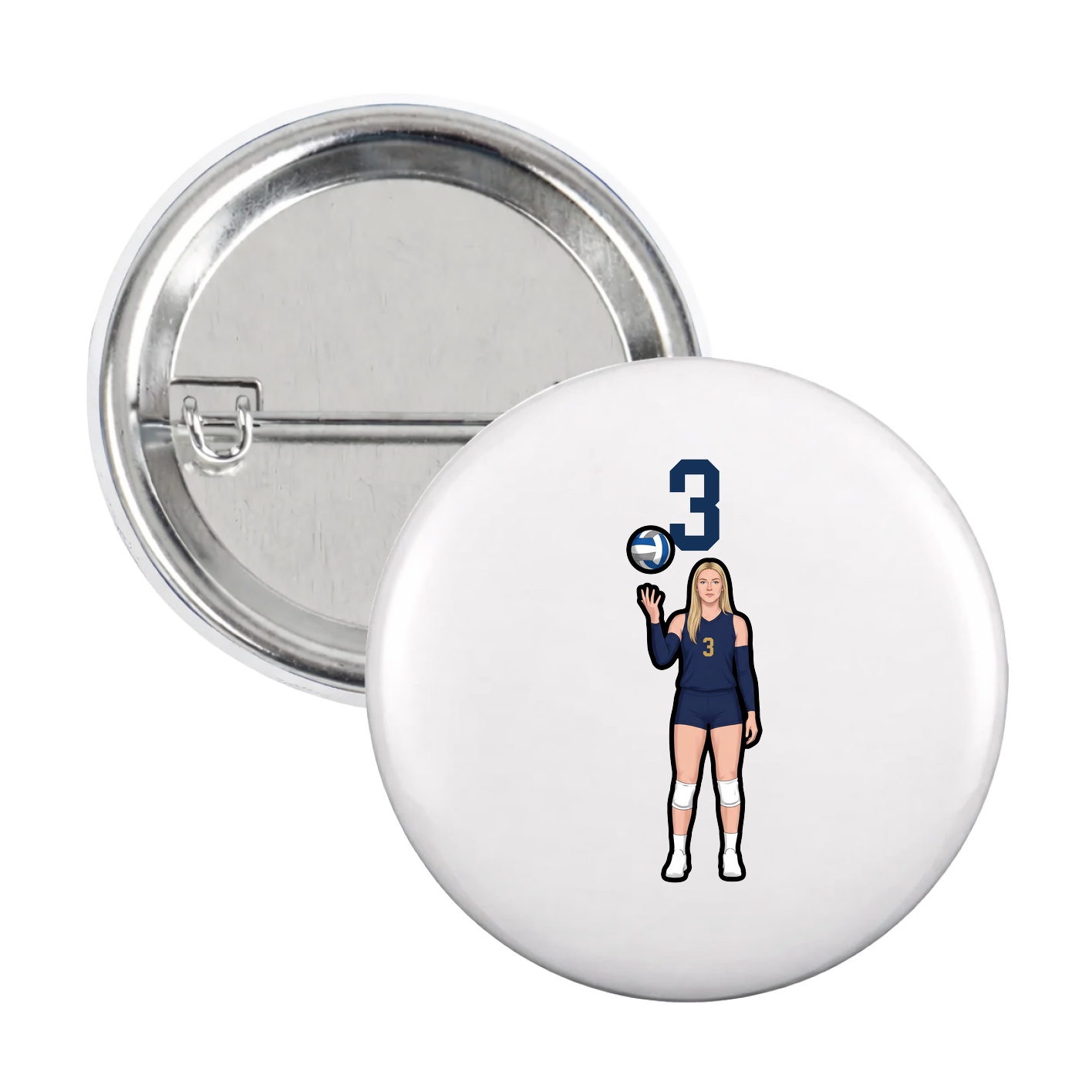 Game Day Button — Number Top in White