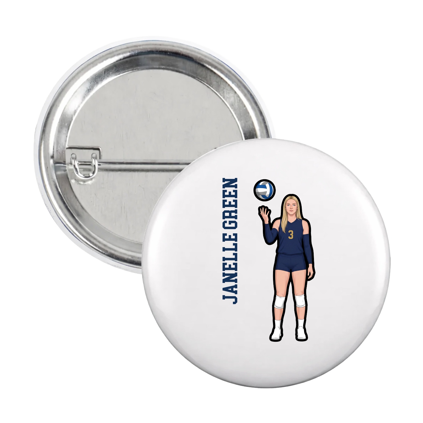 Game Day Button — Name Vertical in White
