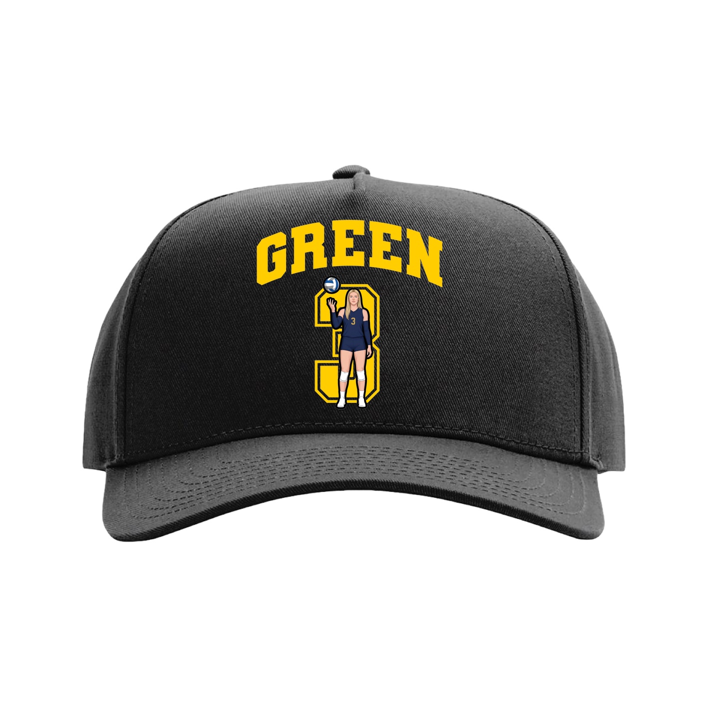 Full Fabric Five-Panel Champ Cap — Number in Black