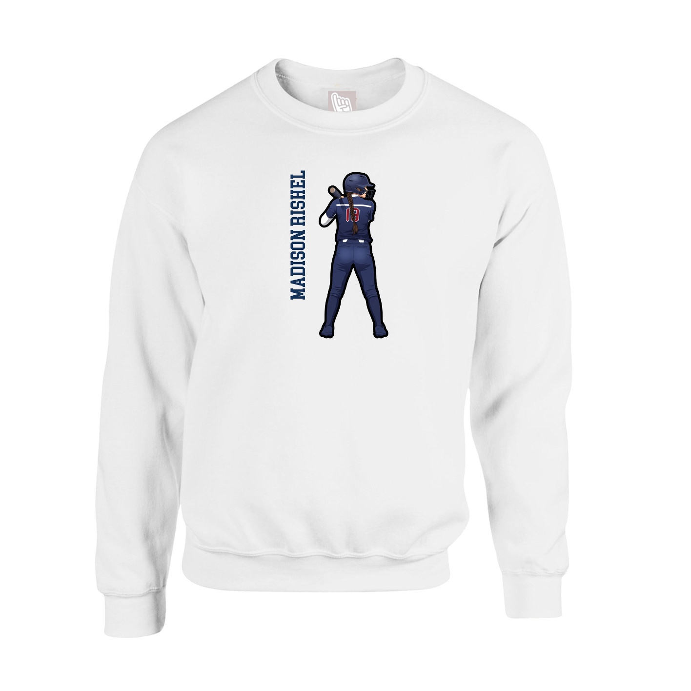 Fleece Crew — Name Vertical in White