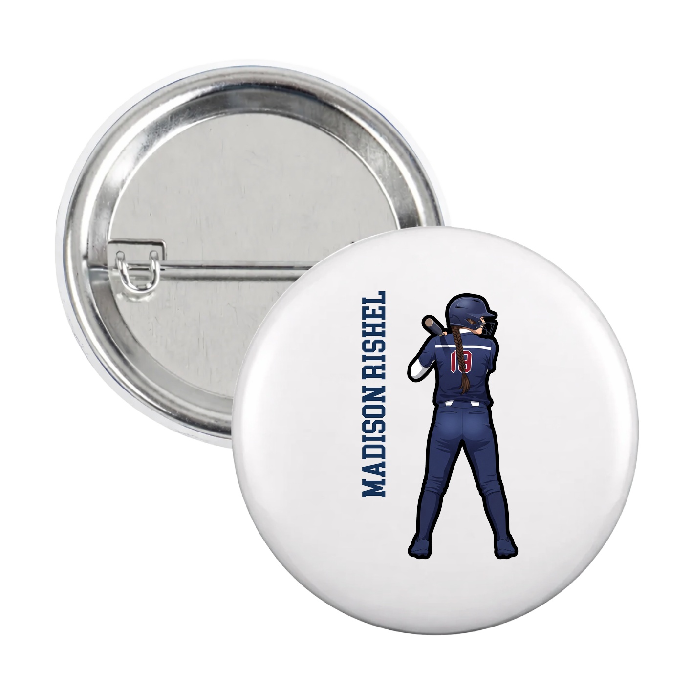 Game Day Button — Name Vertical in White