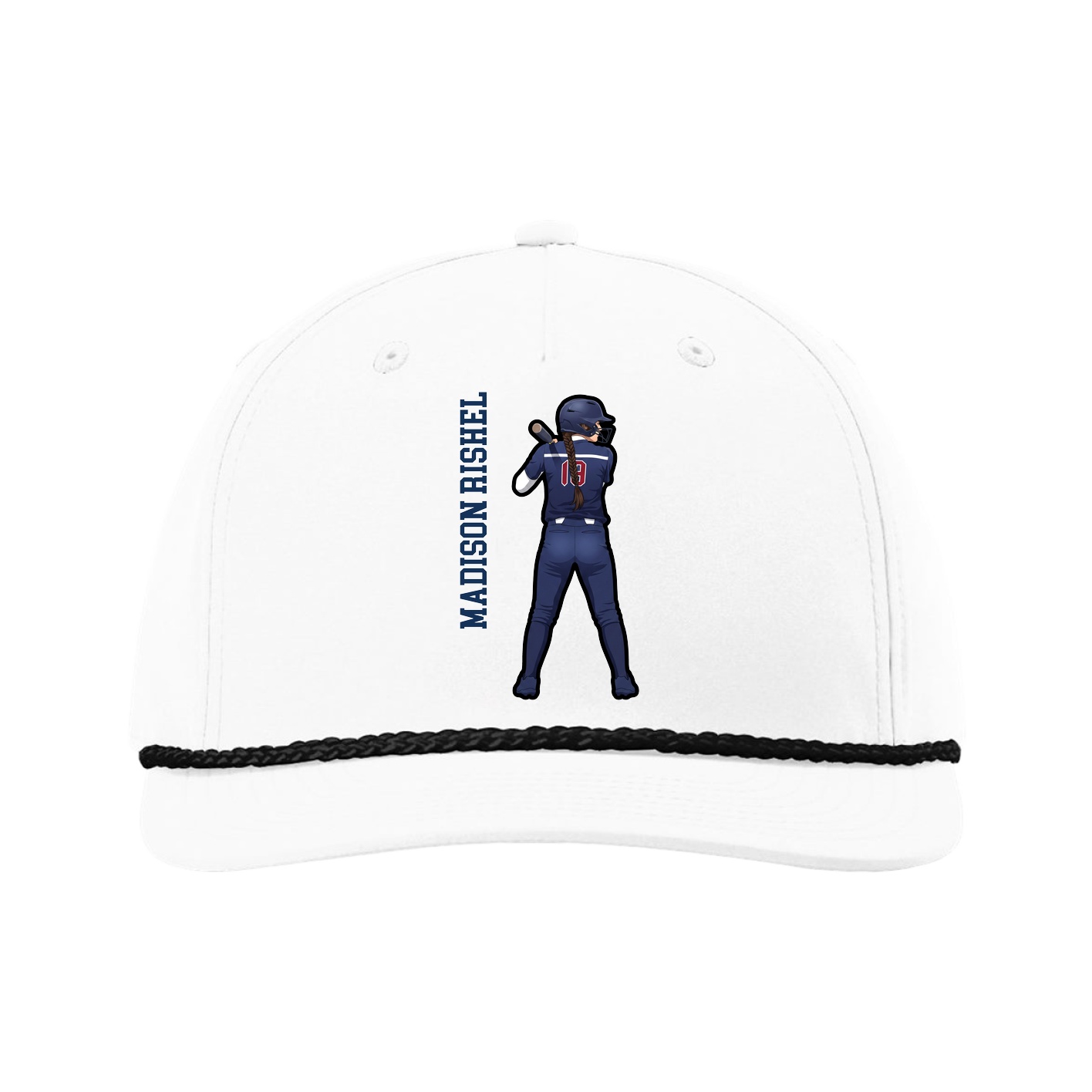 Five-Panel Classic Rope Cap — Name Vertical in White