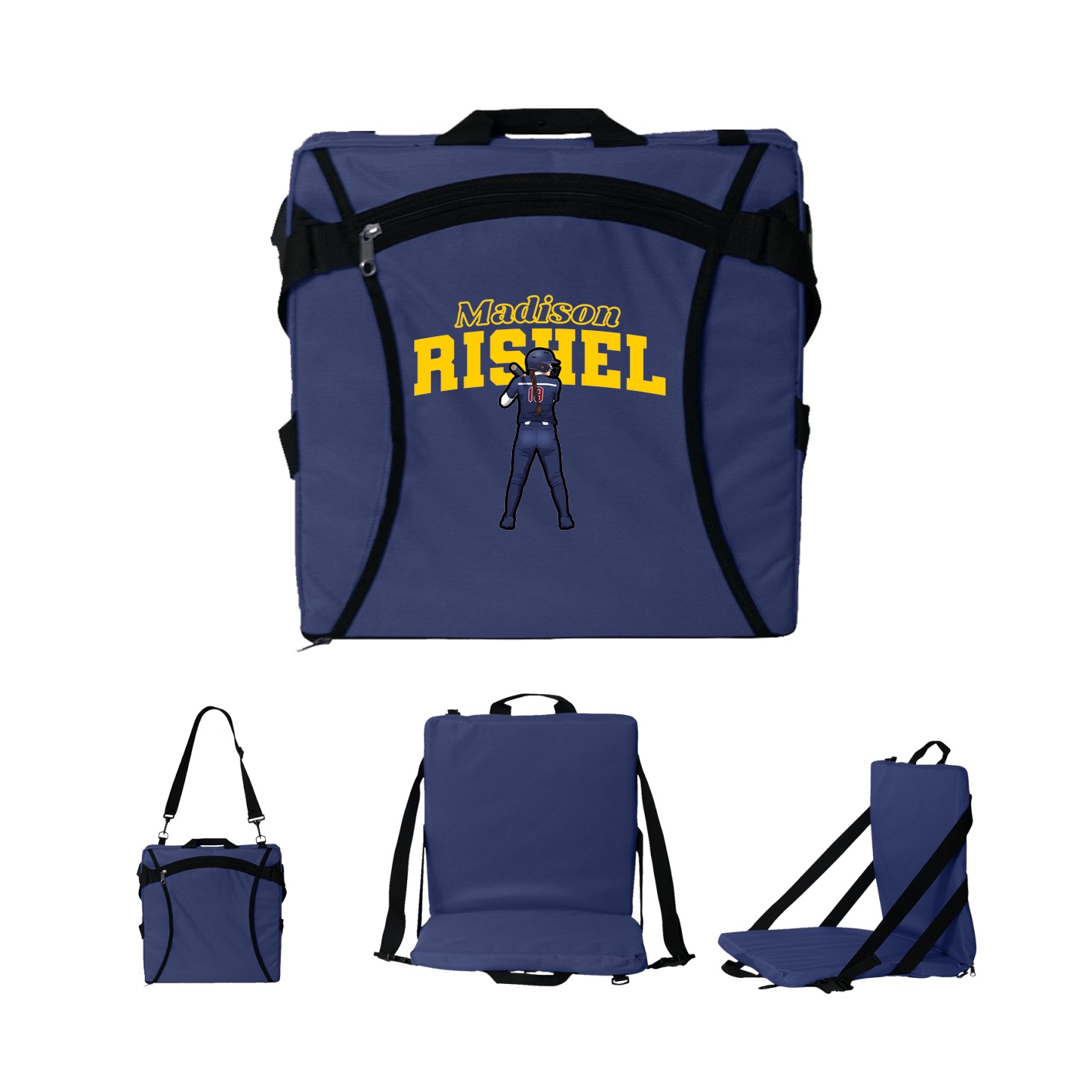 Folding Stadium Seat — Name Arch in Navy