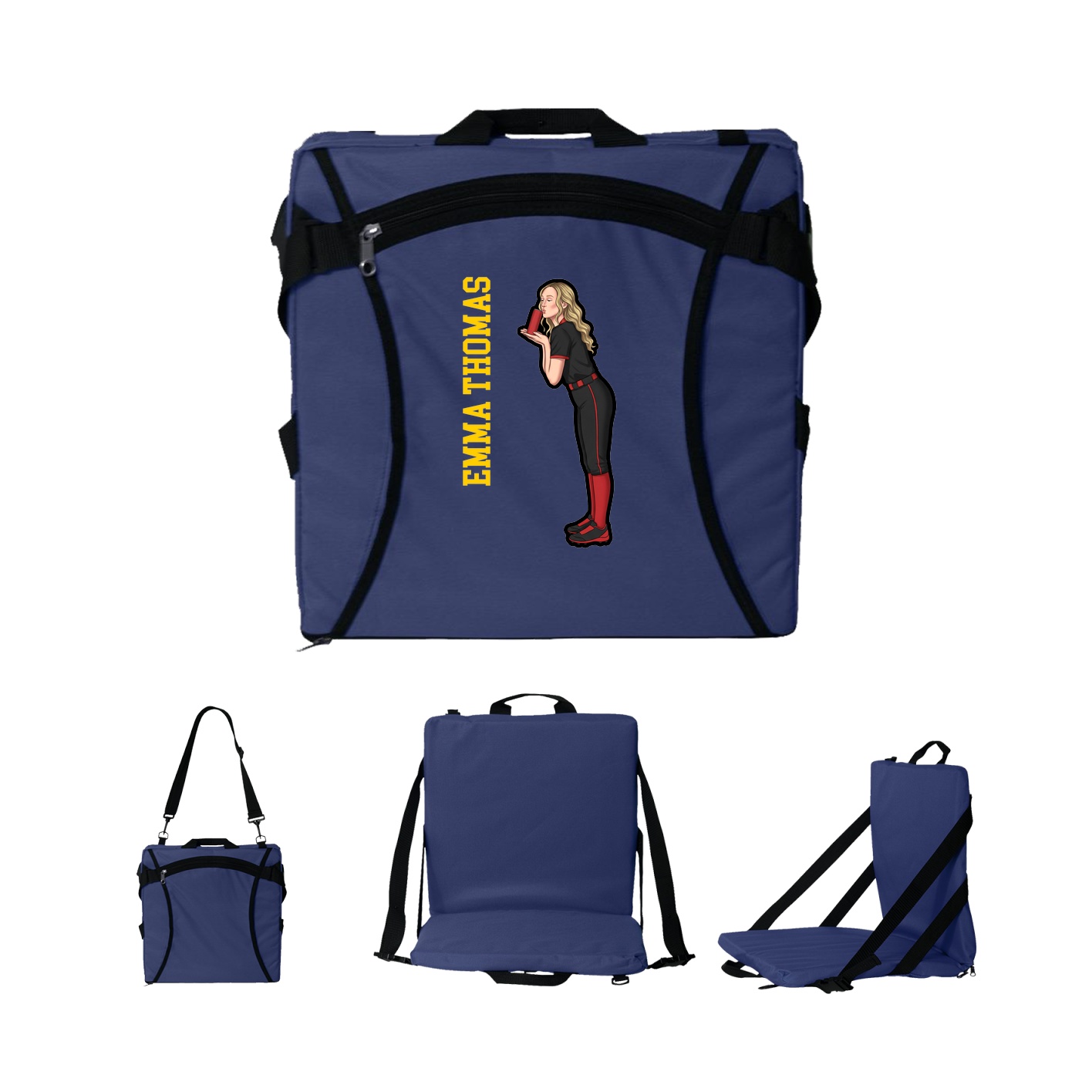 Folding Stadium Seat — Name Vertical in Navy