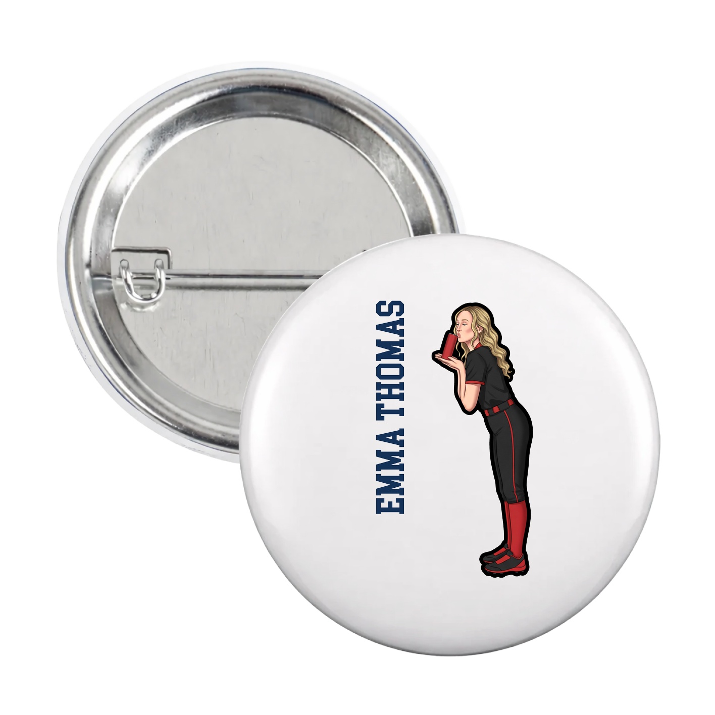 Game Day Button — Name Vertical in White