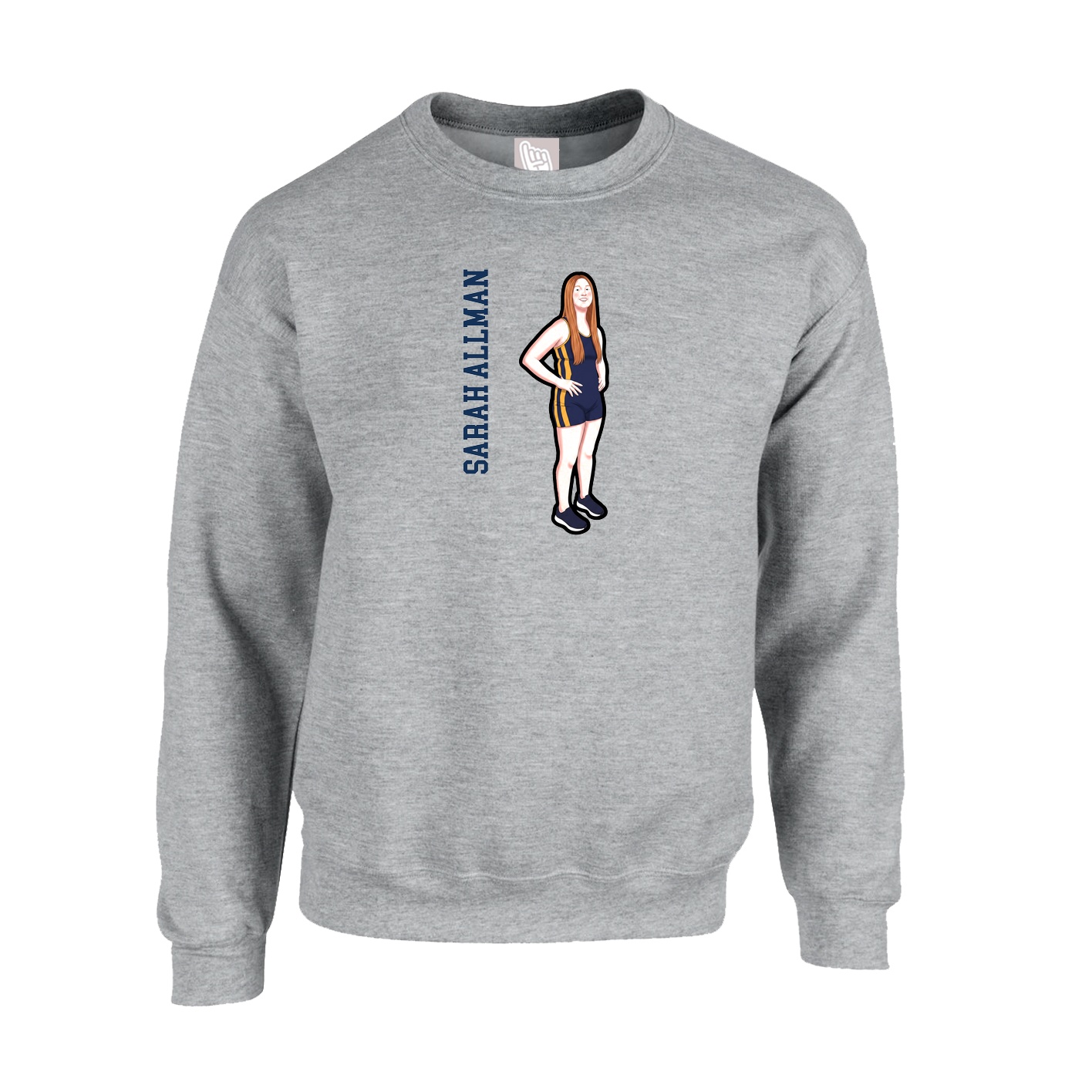 Fleece Crew — Name Vertical in Grey