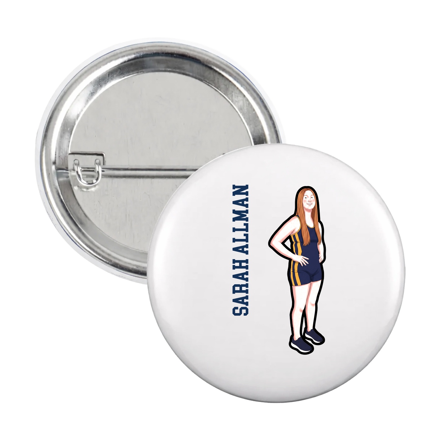 Game Day Button — Name Vertical in White