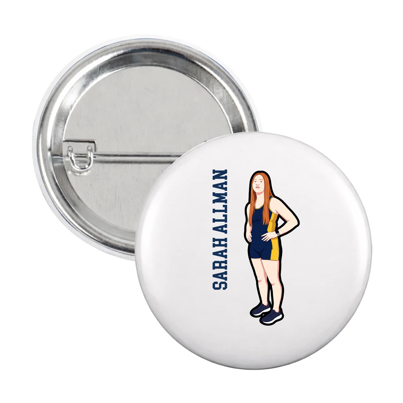 Game Day Button — Name Vertical in White