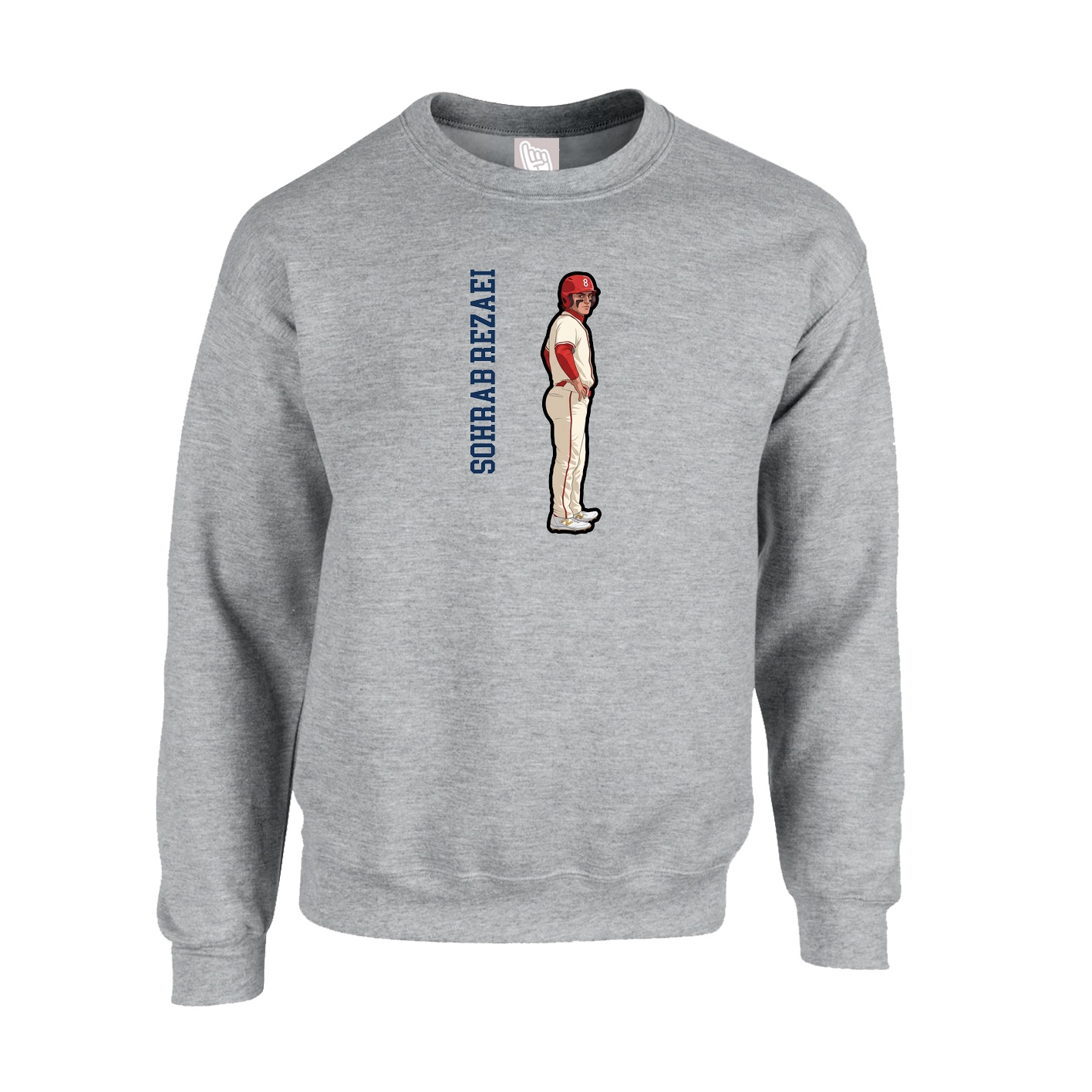 Fleece Crew — Name Vertical in Grey