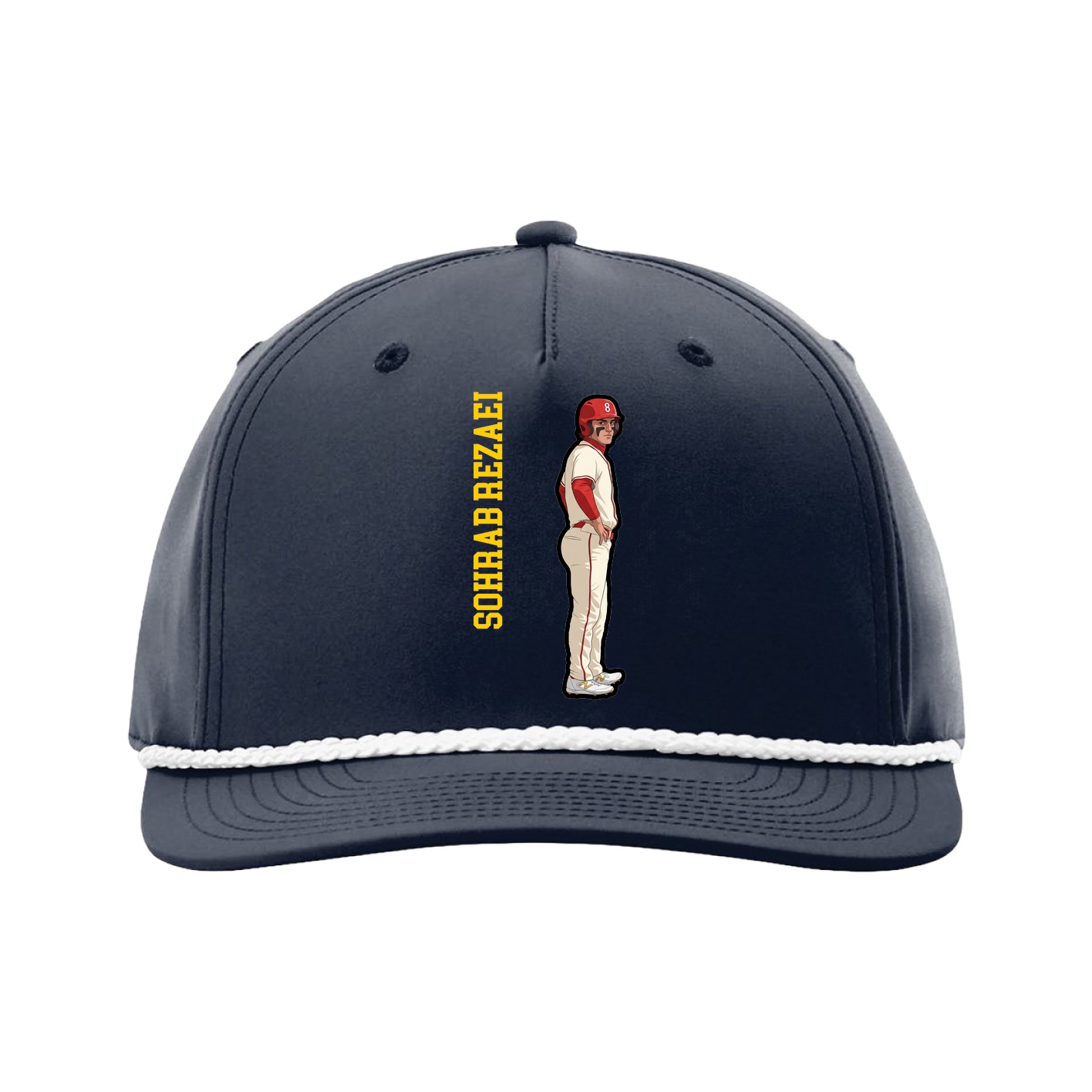 Five-Panel Classic Rope Cap — Name Vertical in Navy
