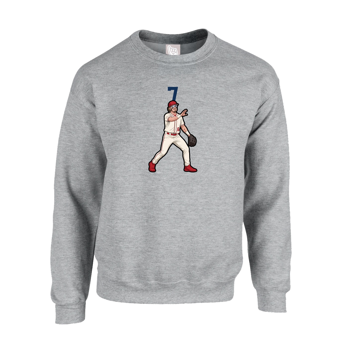 Fleece Crew — Number Top in Grey