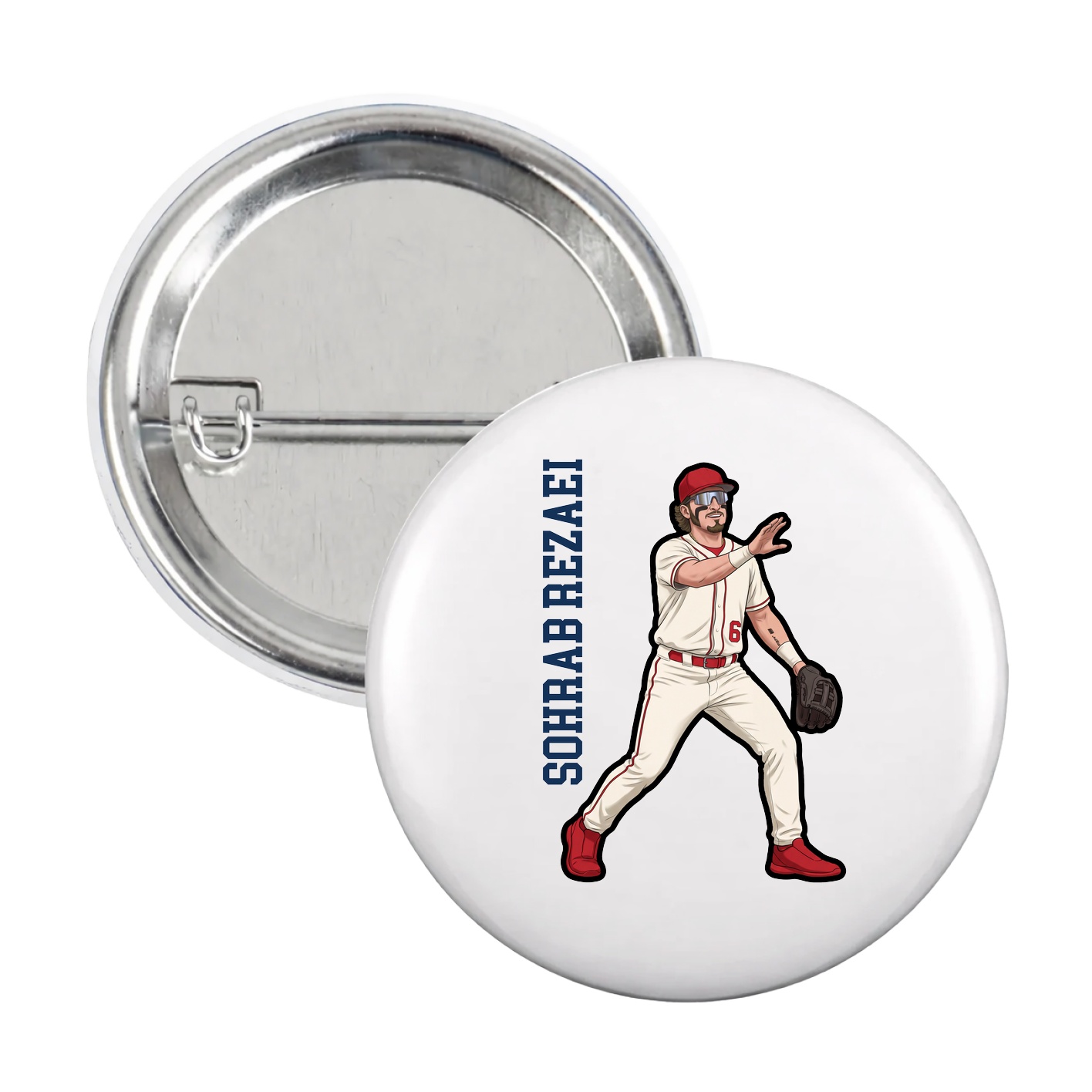 Game Day Button — Name Vertical in White