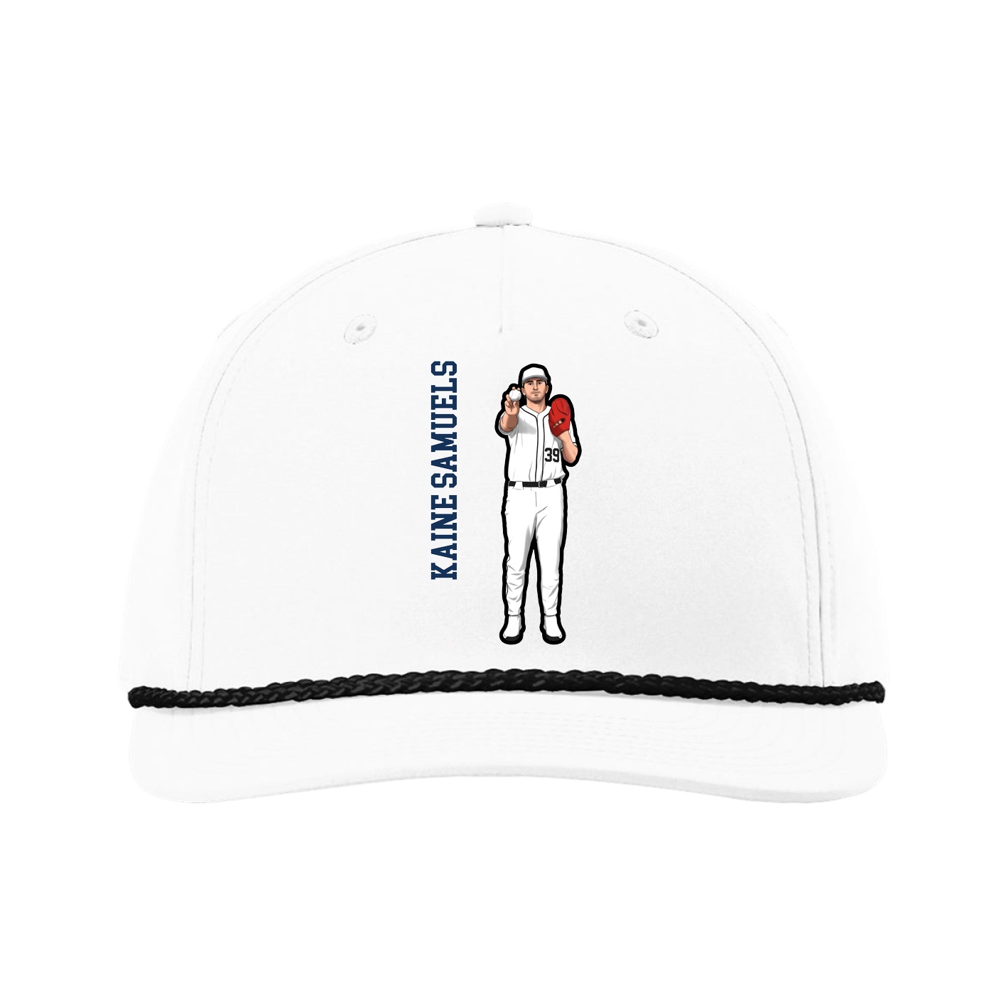 Five-Panel Classic Rope Cap — Name Vertical in White