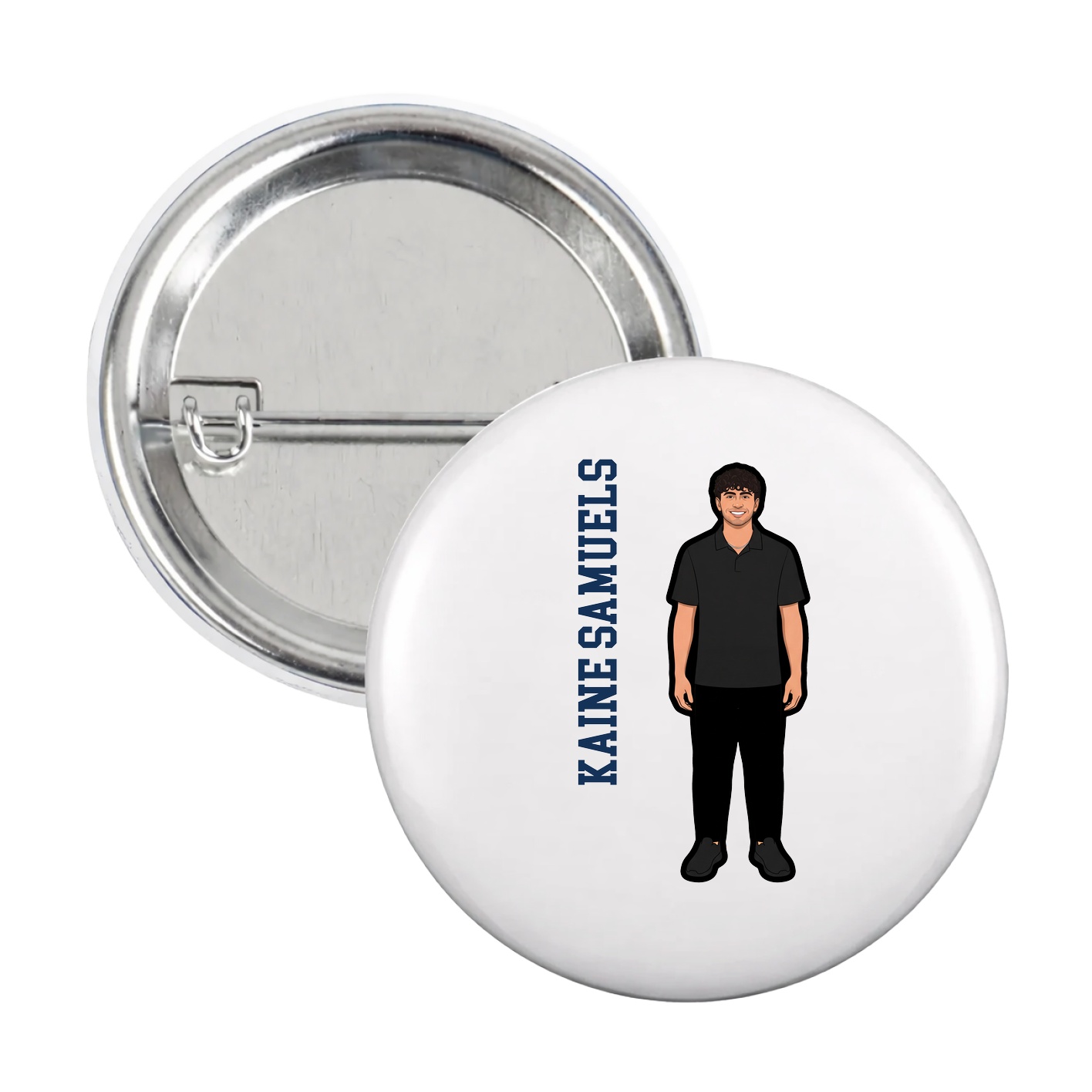 Game Day Button — Name Vertical in White