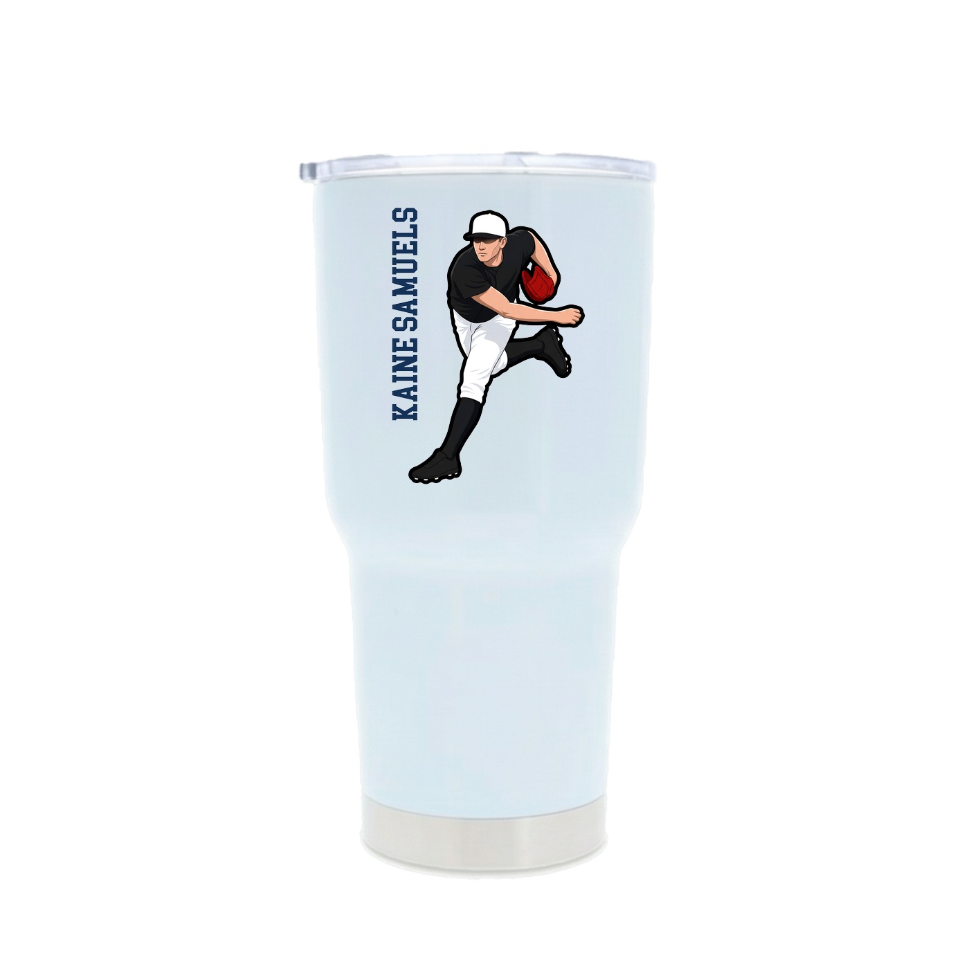 30oz Stainless Steel Tumbler — Name Vertical in White