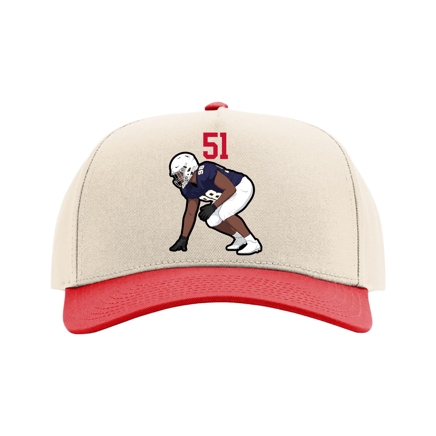 Full Fabric Five-Panel Champ Cap — Number Top in Cream/Red