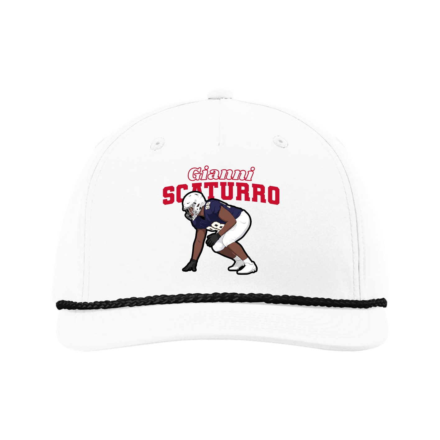 Five-Panel Classic Rope Cap — Name Arch in White