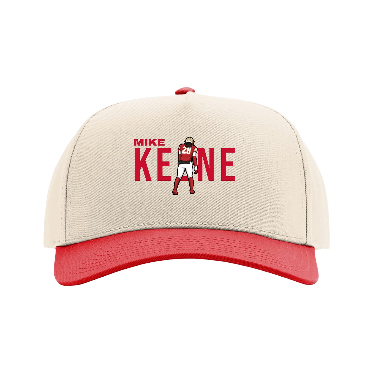 Full Fabric Five-Panel Champ Cap — Player Name in Cream/Red