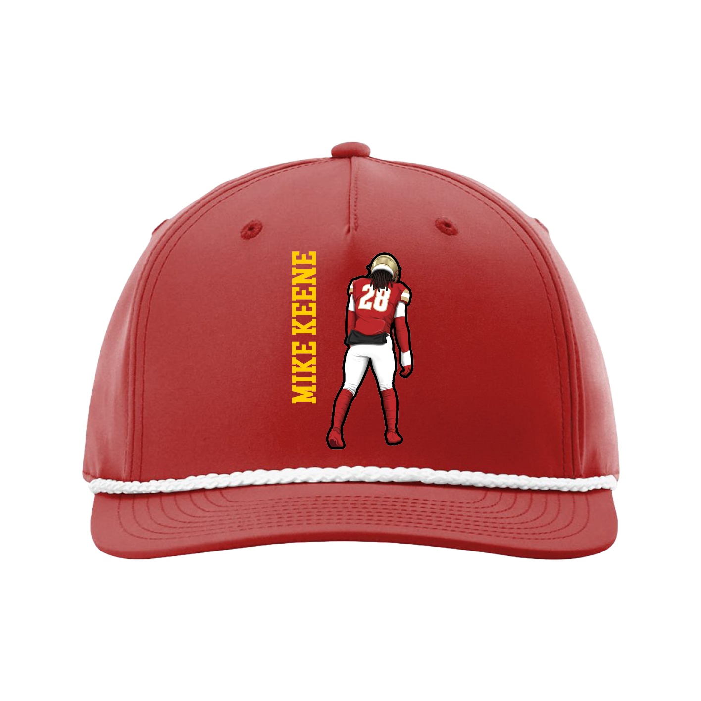 Five-Panel Classic Rope Cap — Name Vertical in Red