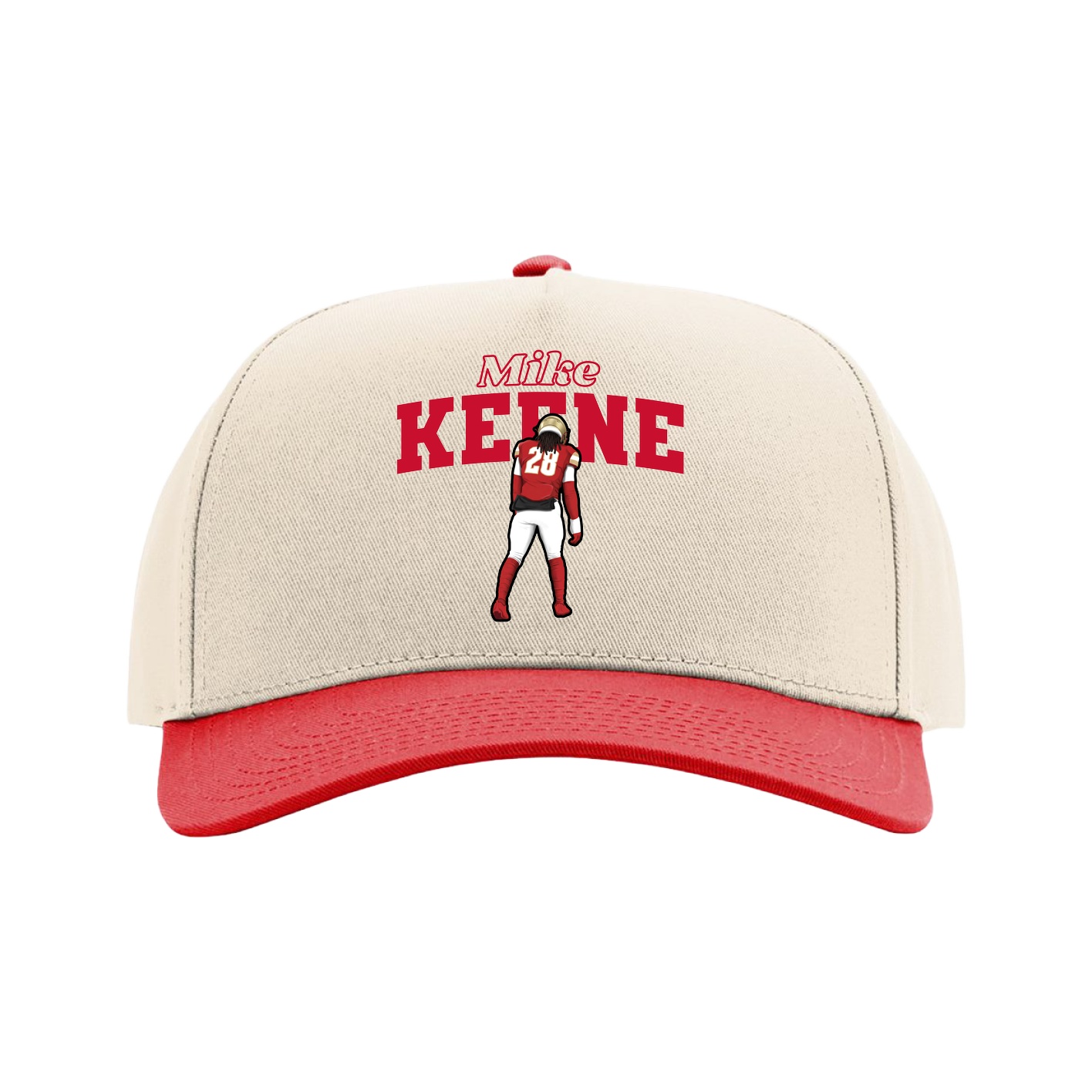 Full Fabric Five-Panel Champ Cap — Name Arch in Cream/Red