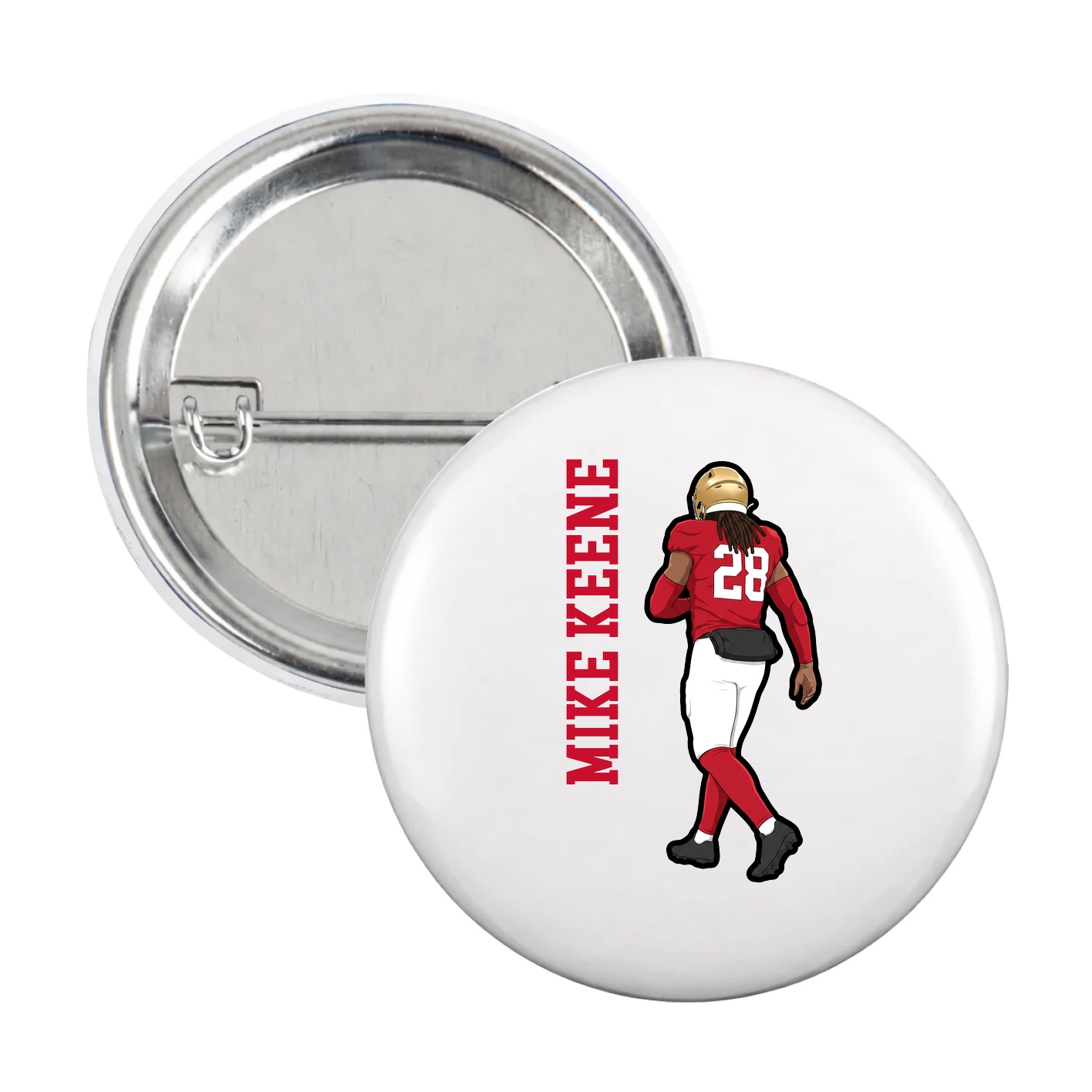 Game Day Button — Name Vertical in White