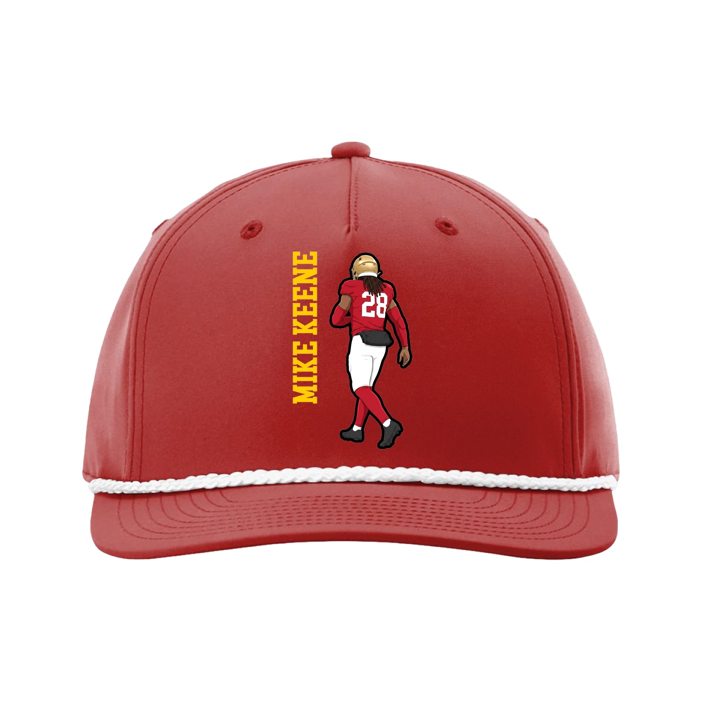 Five-Panel Classic Rope Cap — Name Vertical in Red