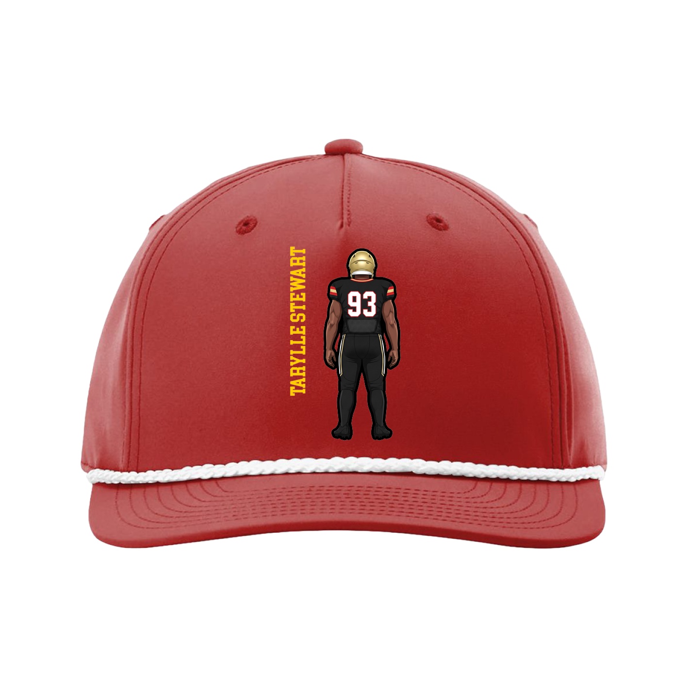 Five-Panel Classic Rope Cap — Name Vertical in Red