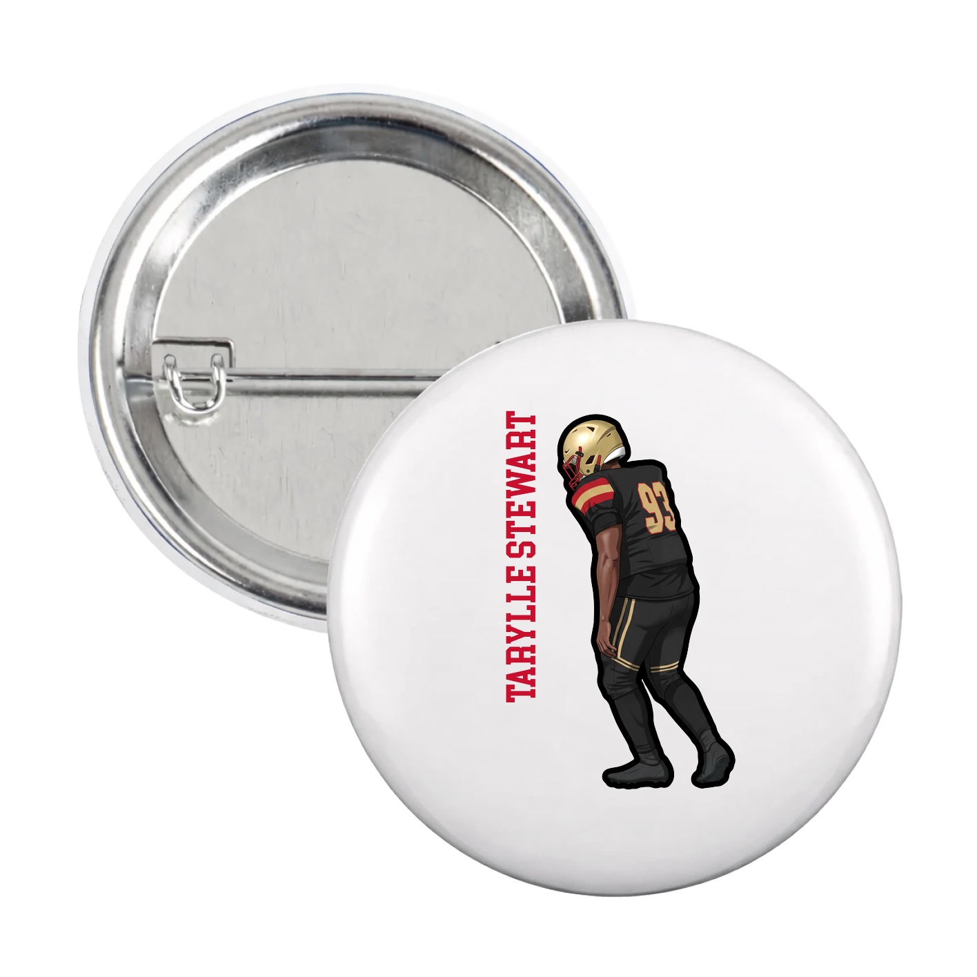 Game Day Button — Name Vertical in White
