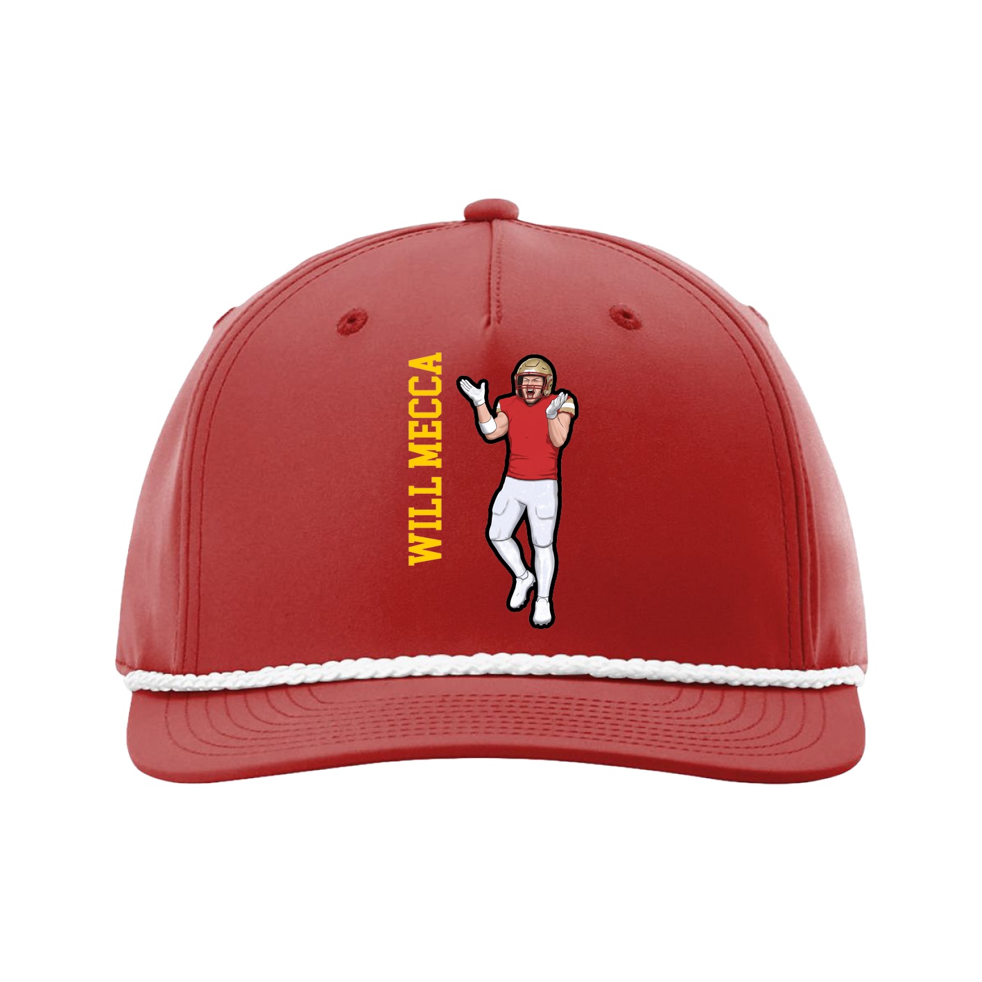 Five-Panel Classic Rope Cap — Name Vertical in Red