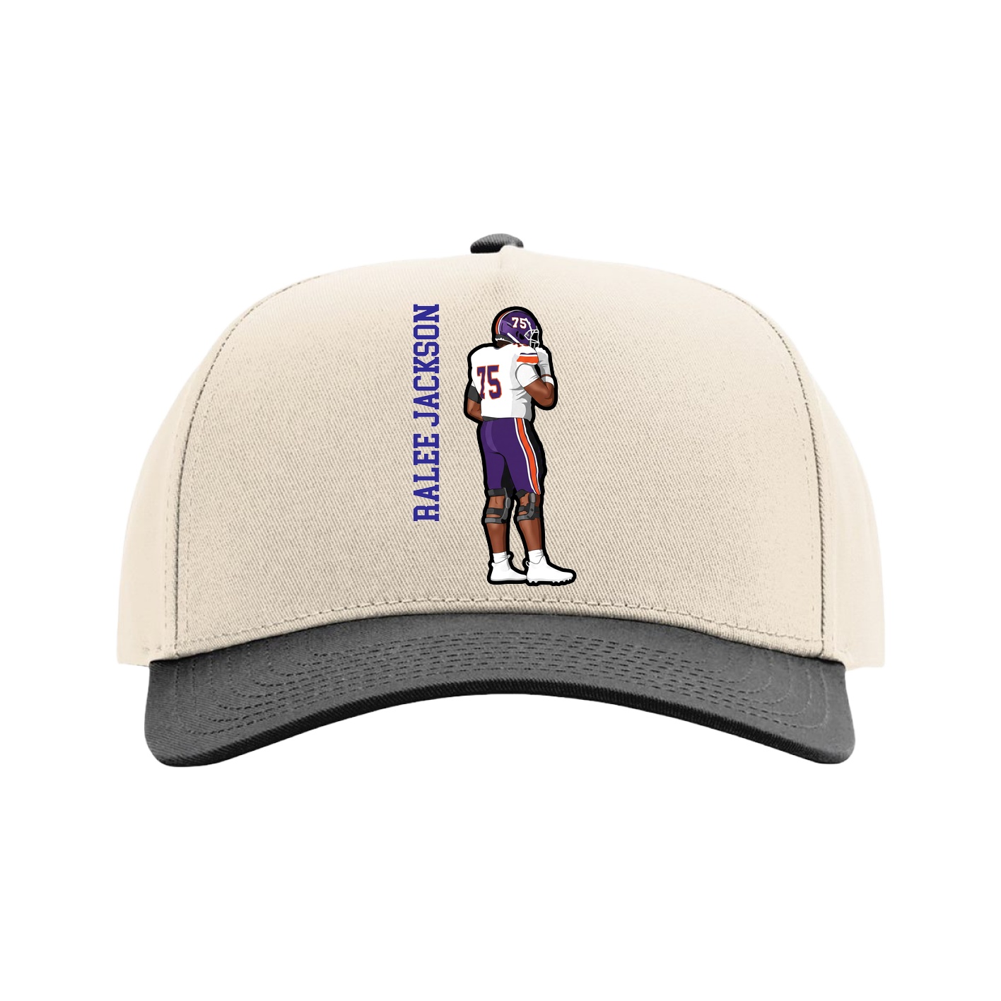 Full Fabric Five-Panel Champ Cap — Name Vertical in Cream/Black