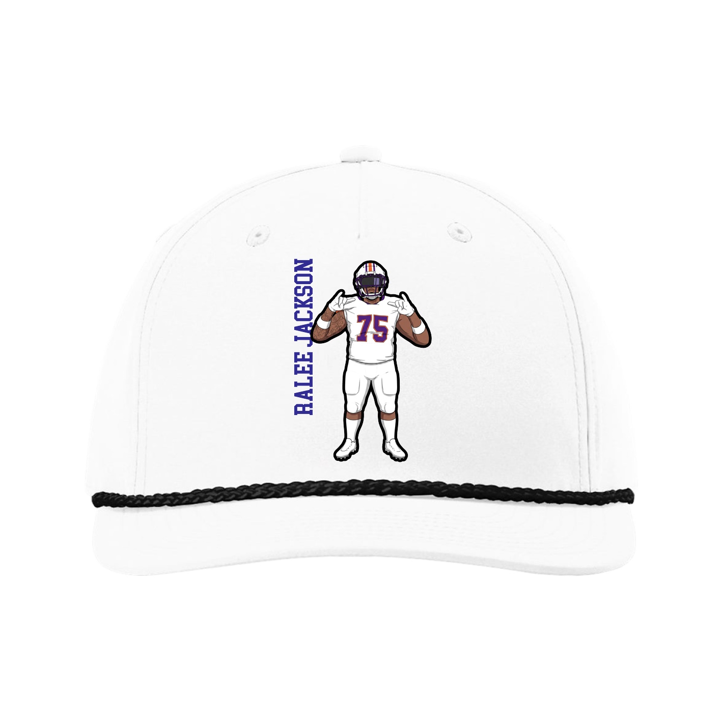 Five-Panel Classic Rope Cap — Name Vertical in White