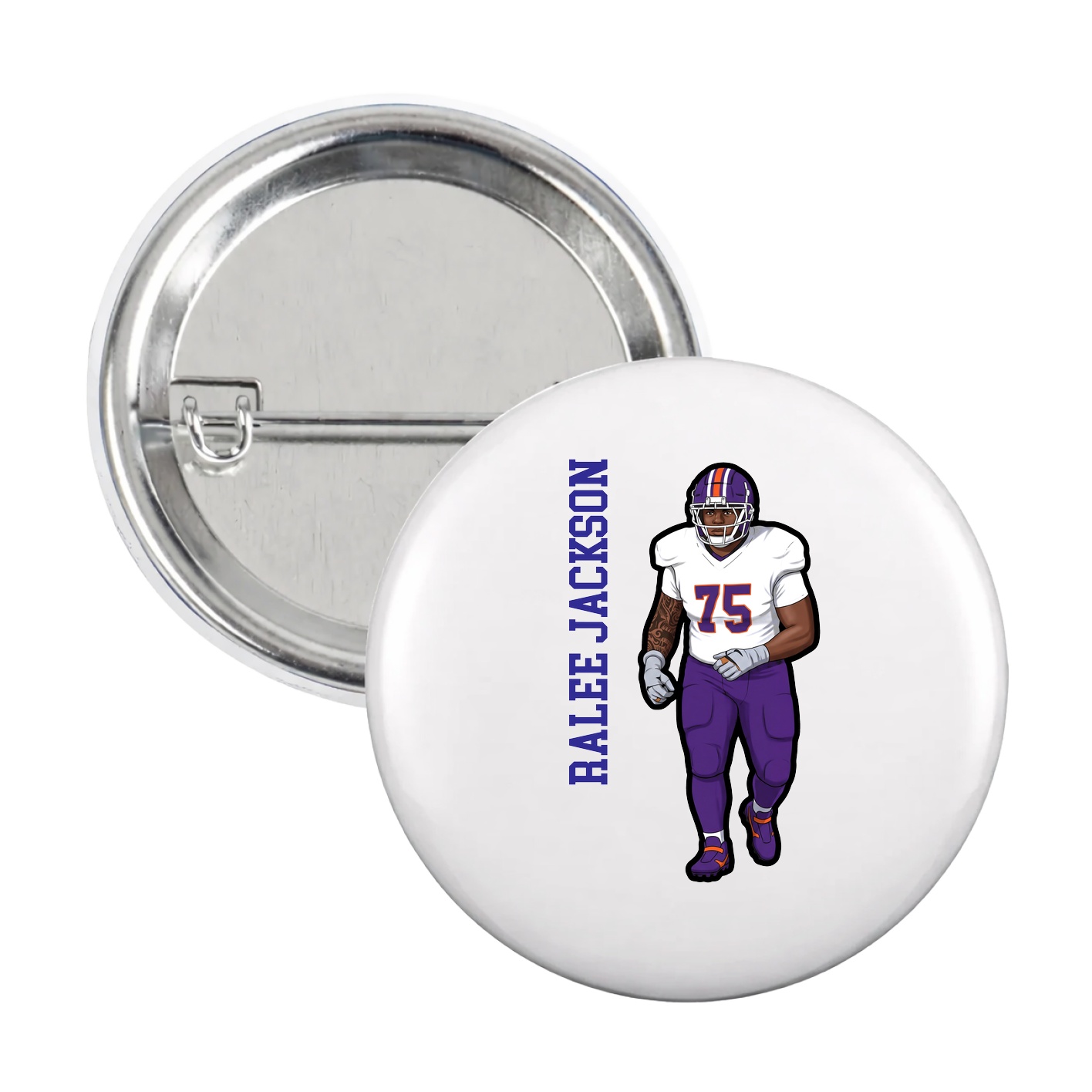 Game Day Button — Name Vertical in White
