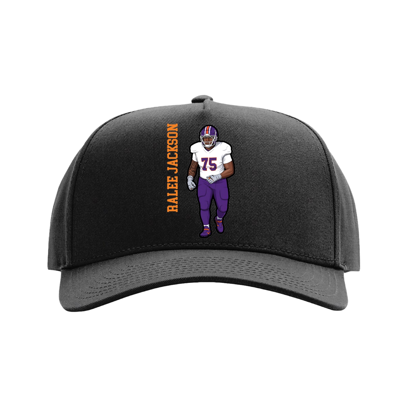 Full Fabric Five-Panel Champ Cap — Name Vertical in Black