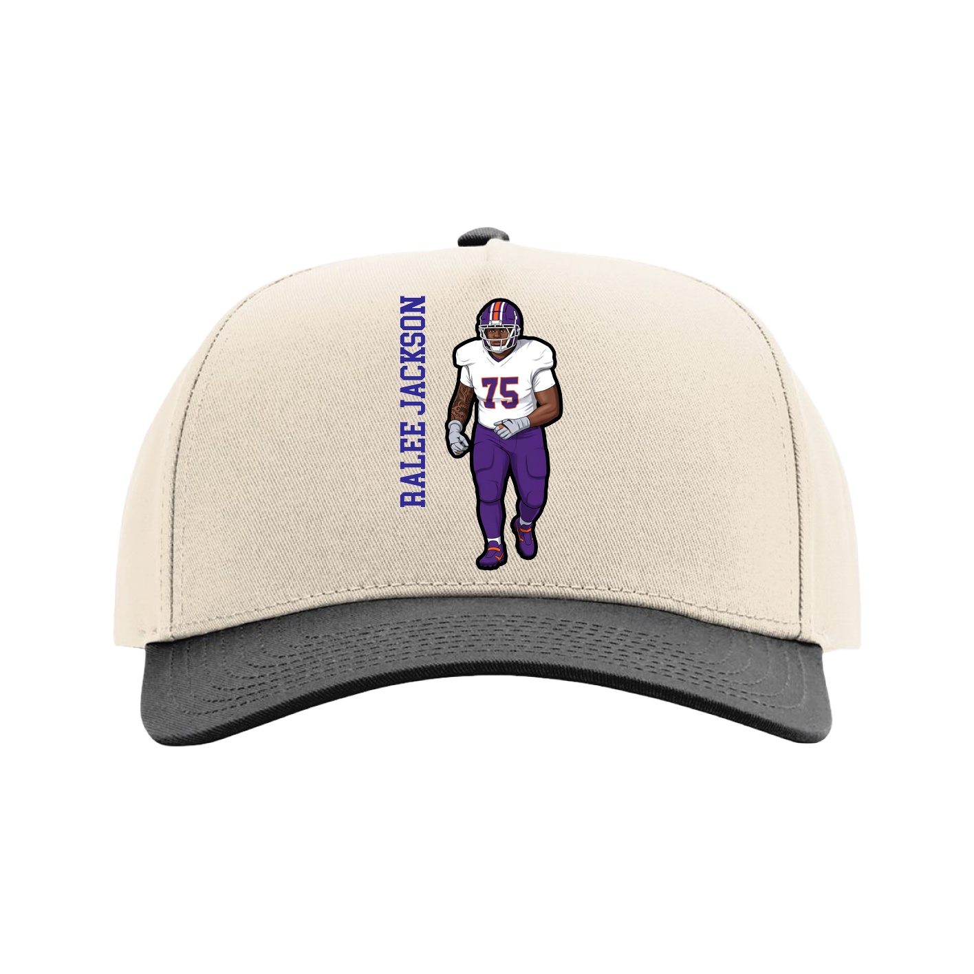 Full Fabric Five-Panel Champ Cap — Name Vertical in Cream/Black