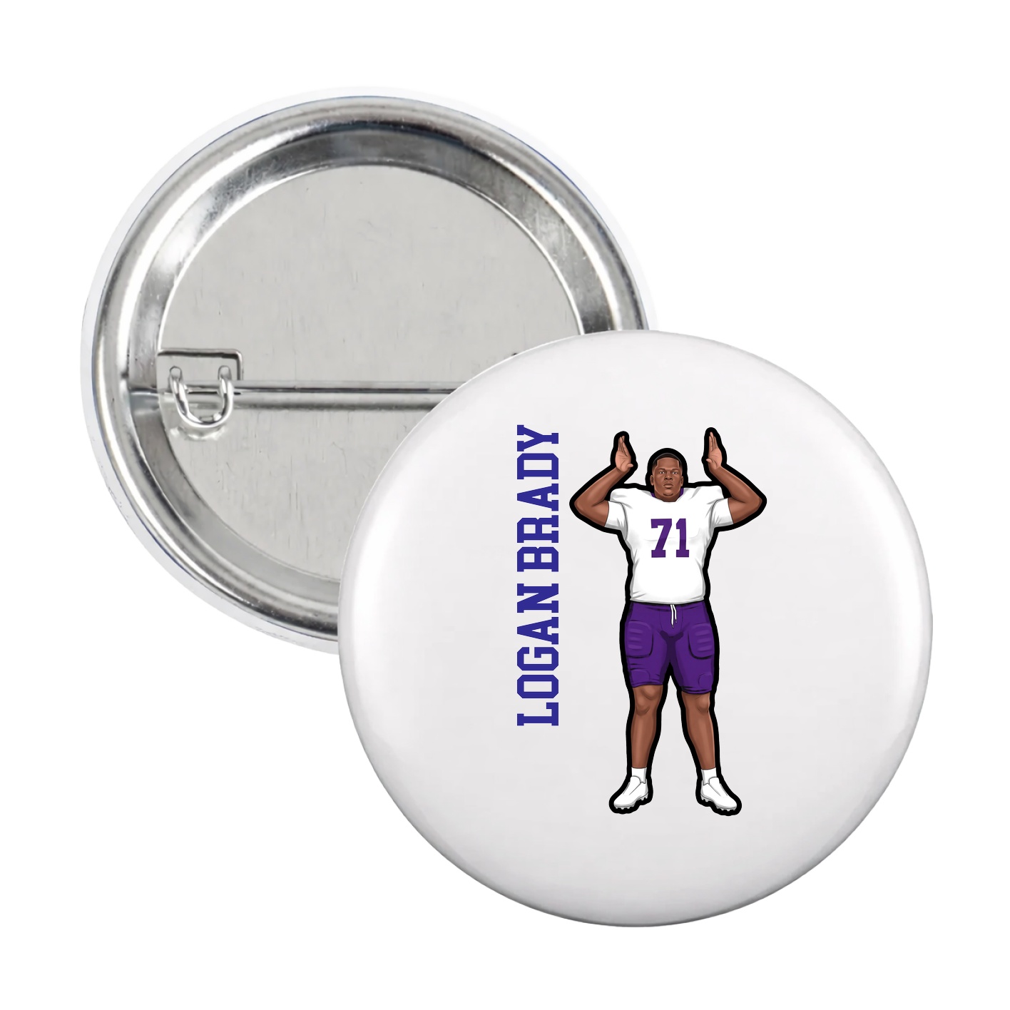 Game Day Button — Name Vertical in White