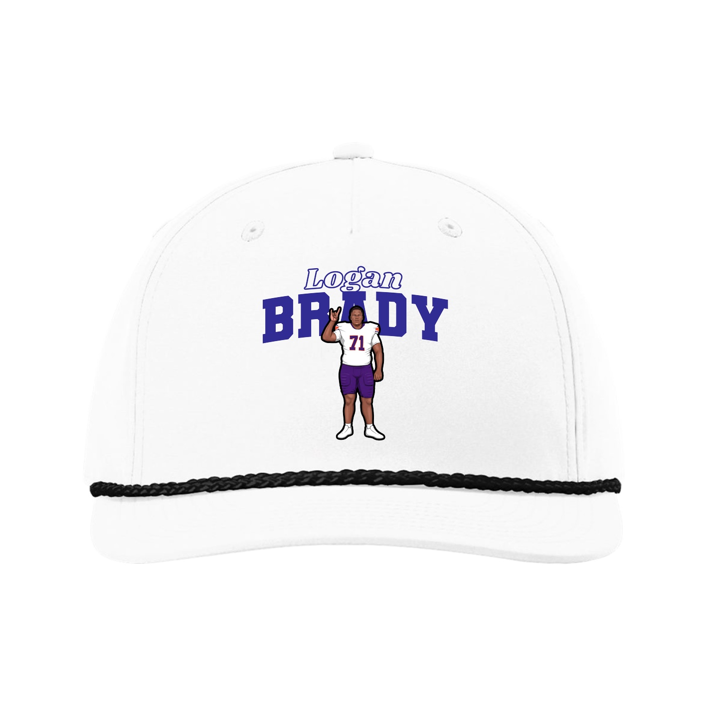 Five-Panel Classic Rope Cap — Name Arch in White
