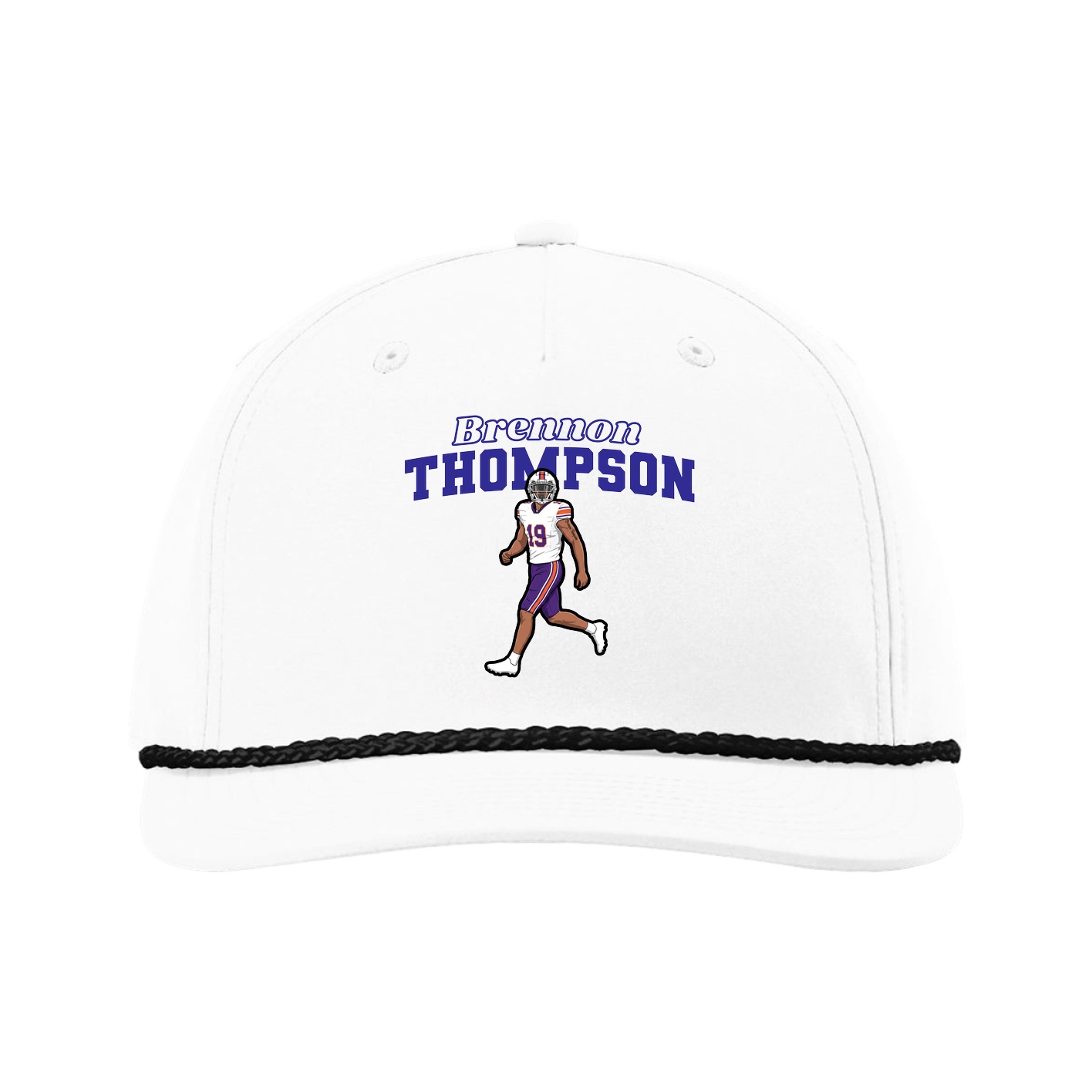 Five-Panel Classic Rope Cap — Name Arch in White