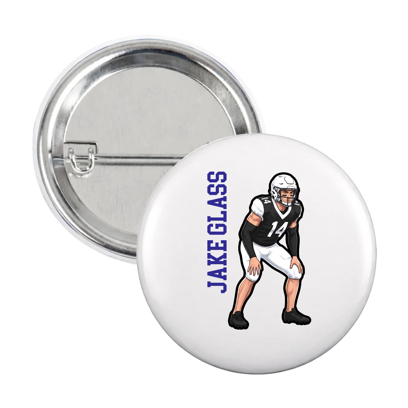 Game Day Button — Name Vertical in White