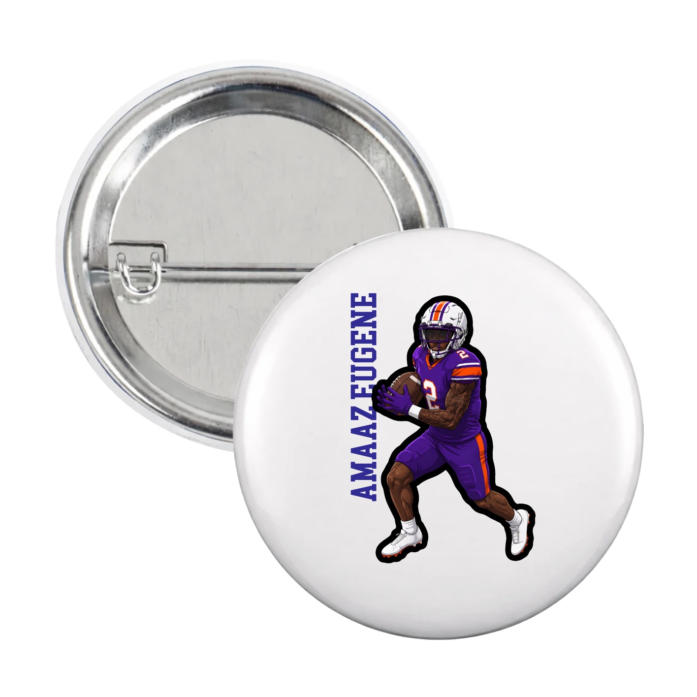 Game Day Button — Name Vertical in White