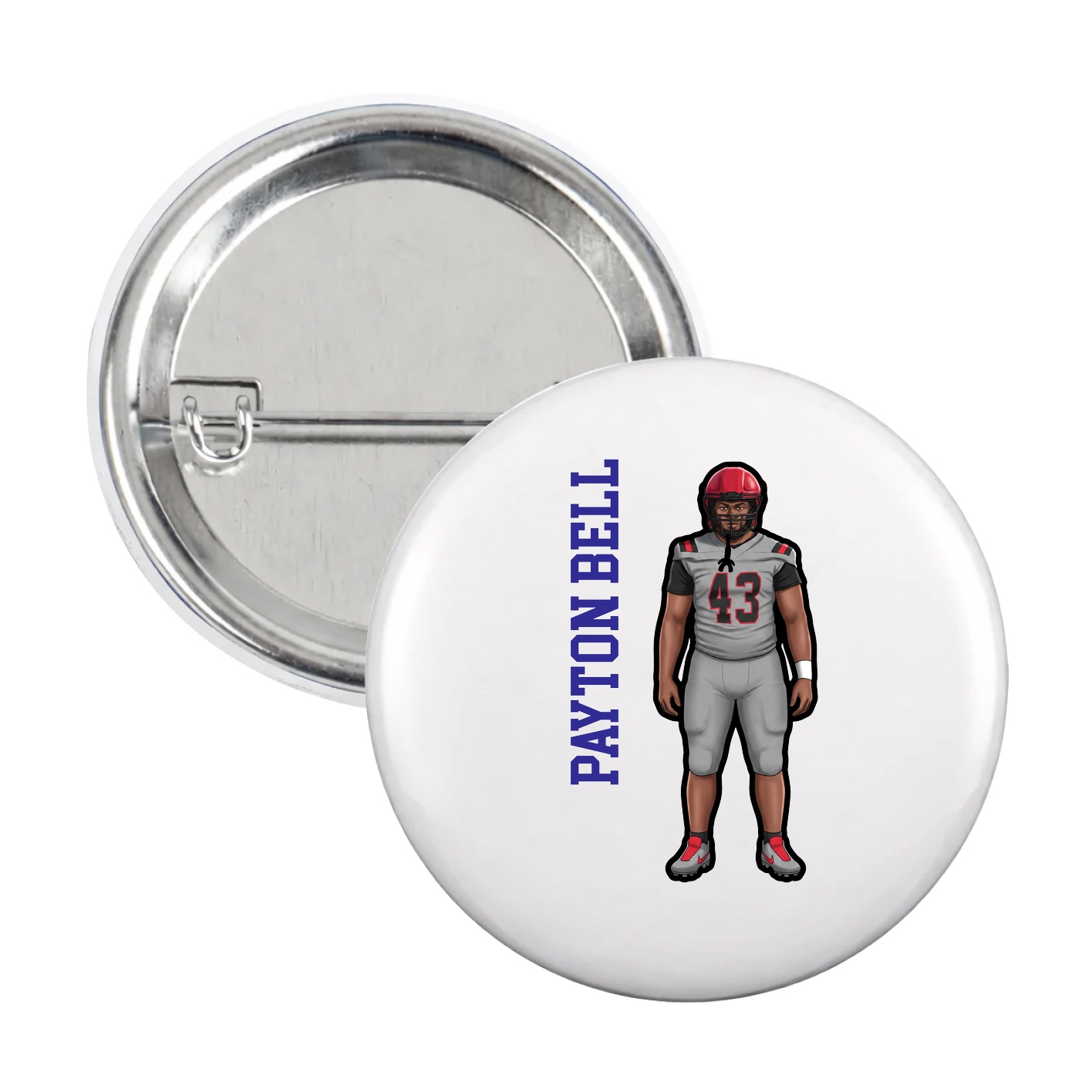 Game Day Button — Name Vertical in White